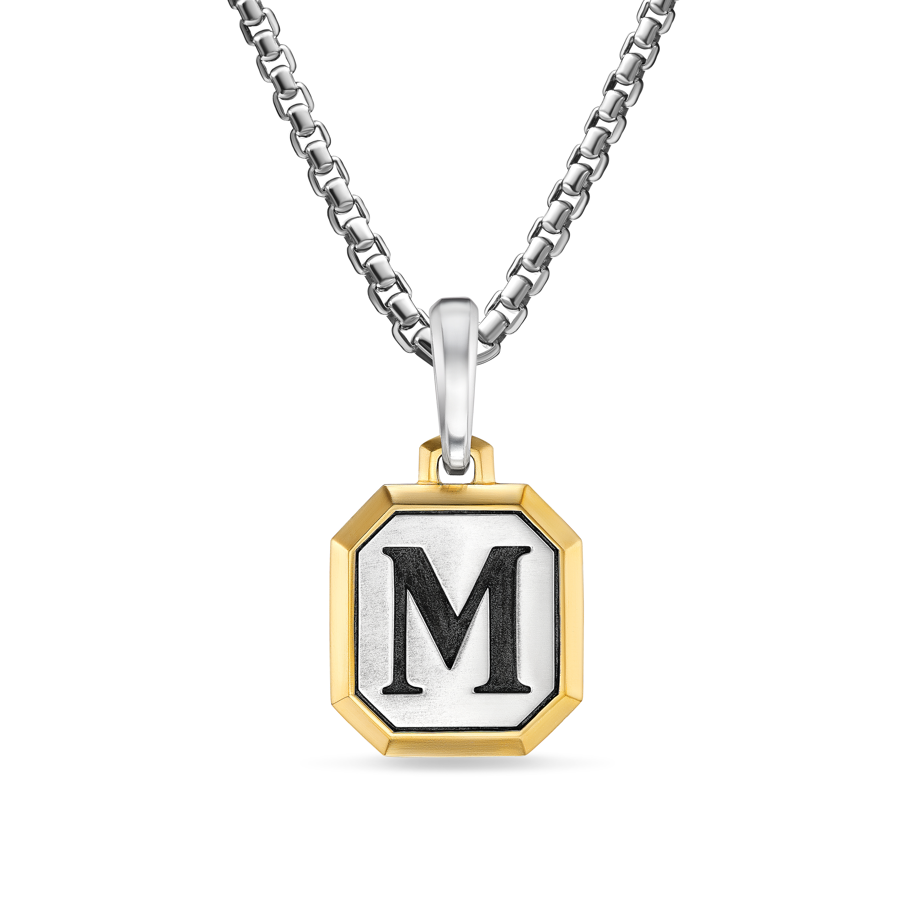 M Initial Amulet in Sterling Silver with 14K Yellow Gold, 17mm