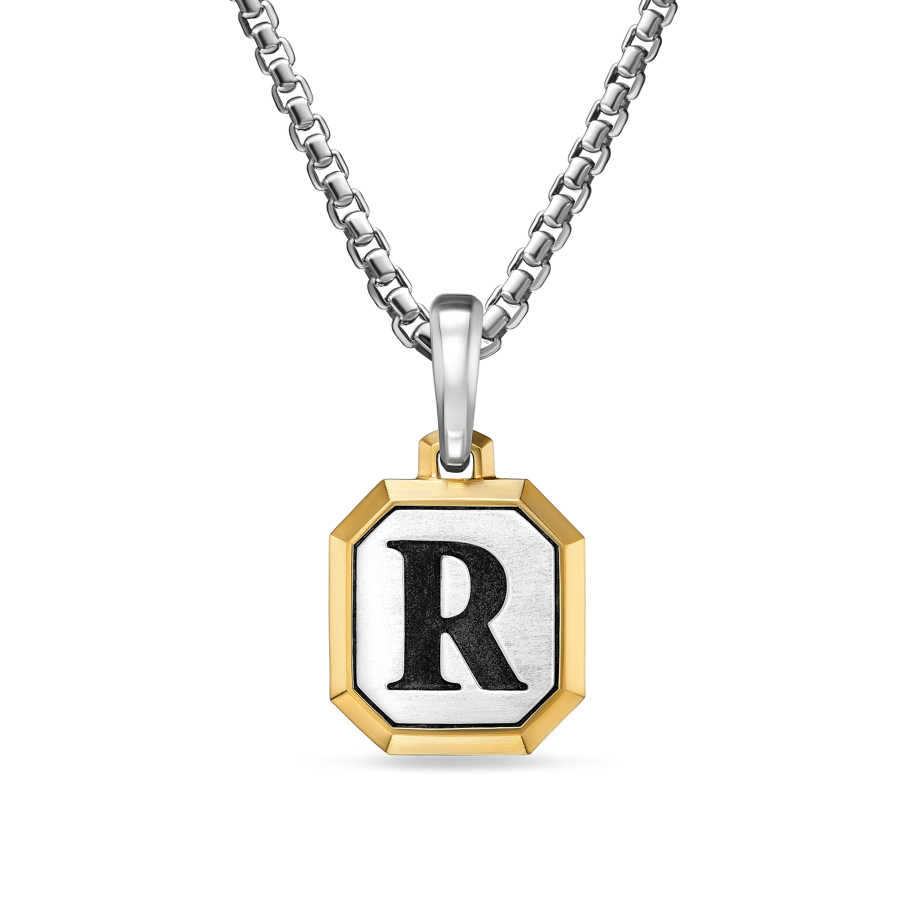 R Initial Amulet in Sterling Silver with 14K Yellow Gold, 17mm
