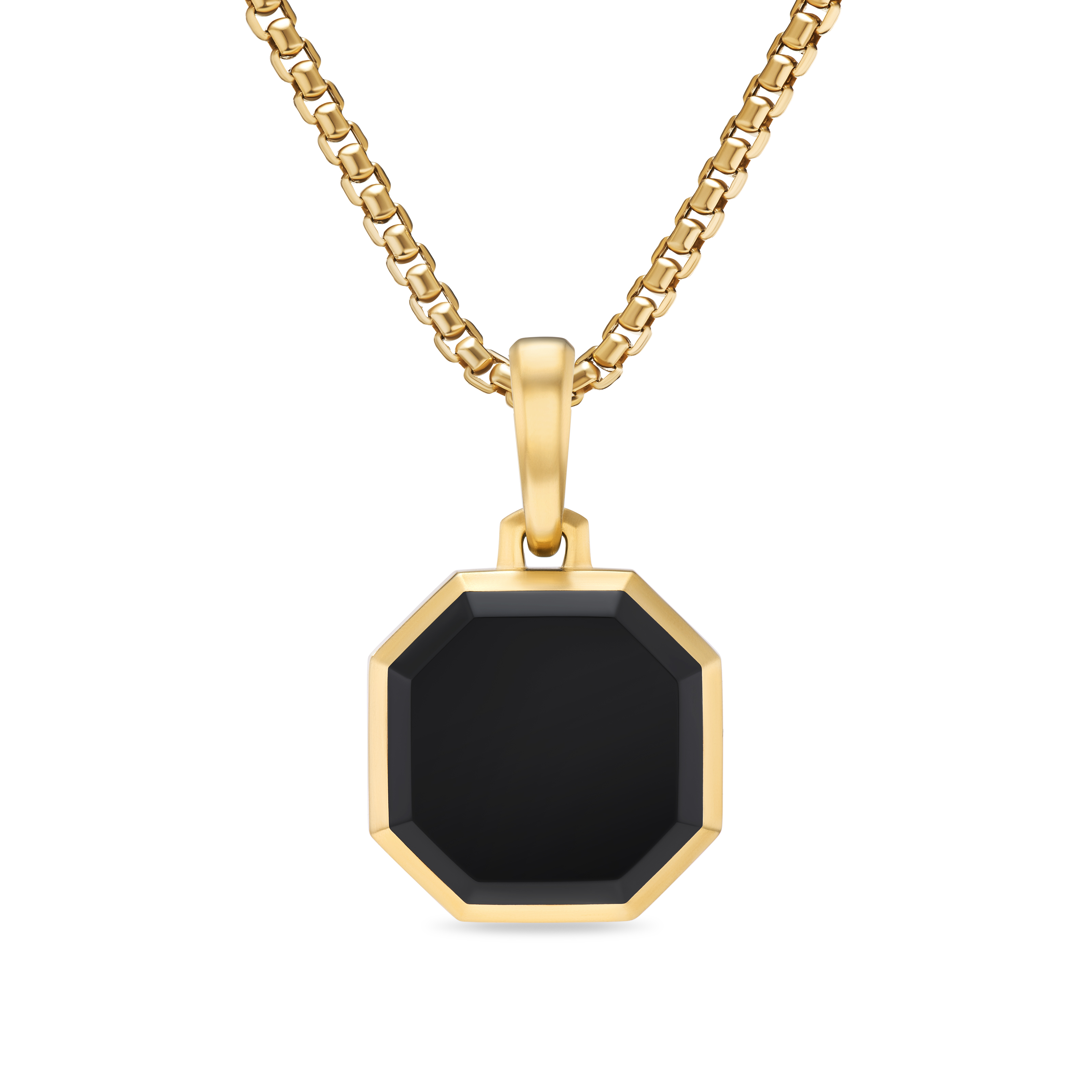Faceted Stone Amulet in 18K Yellow Gold with Black Onyx, 16mm