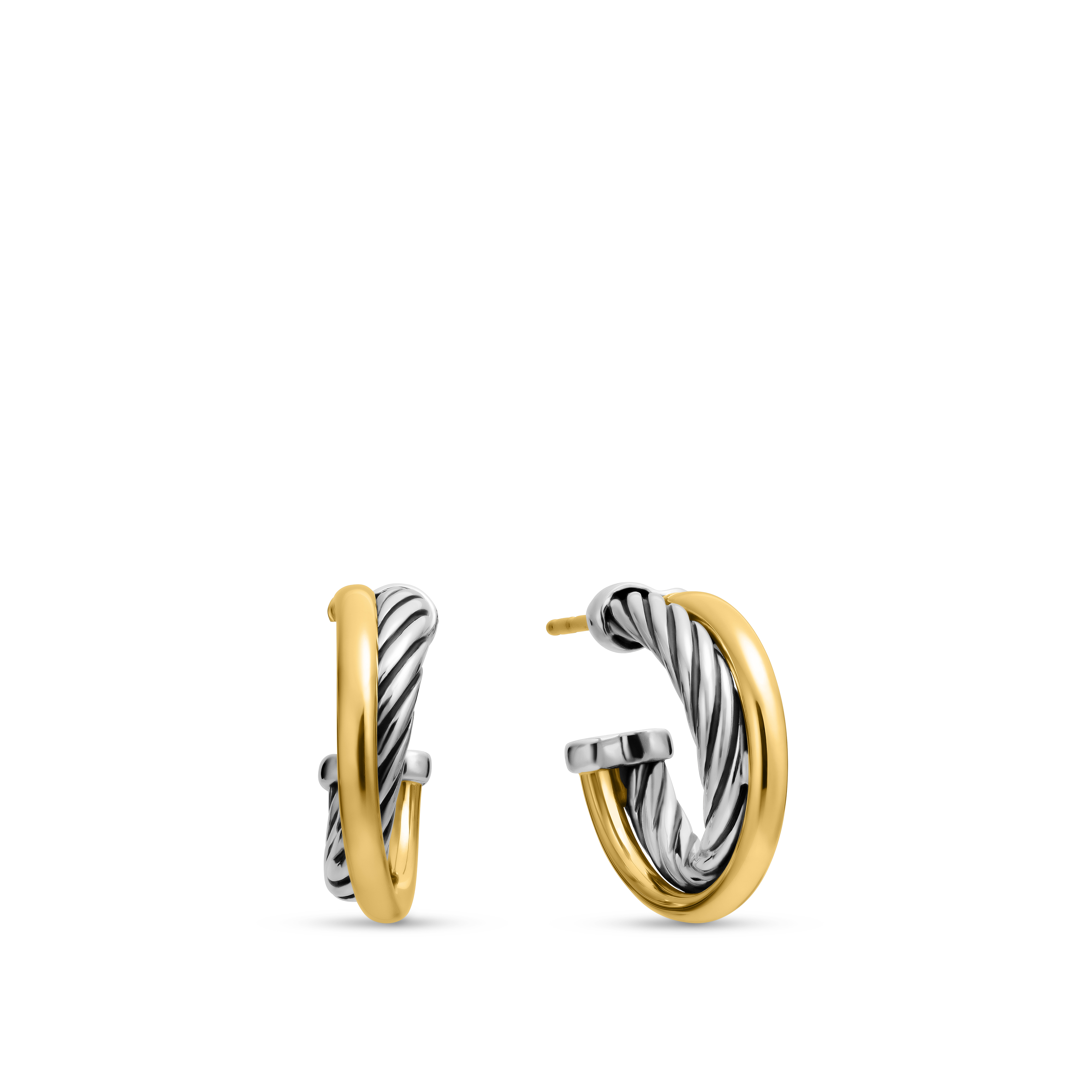 Crossover Hoop Earrings in Sterling Silver with 18K Yellow Gold