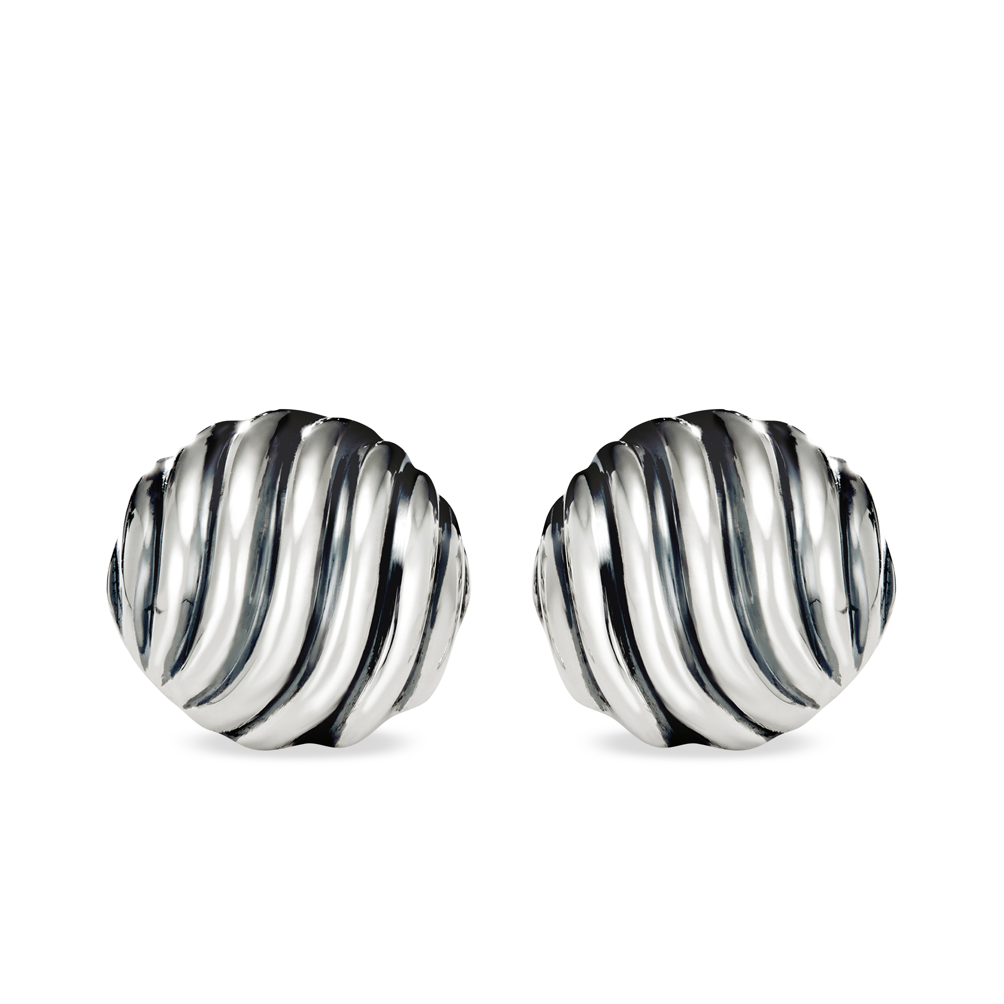 Sculpted Cable Stud Earrings in Sterling Silver, 14mm