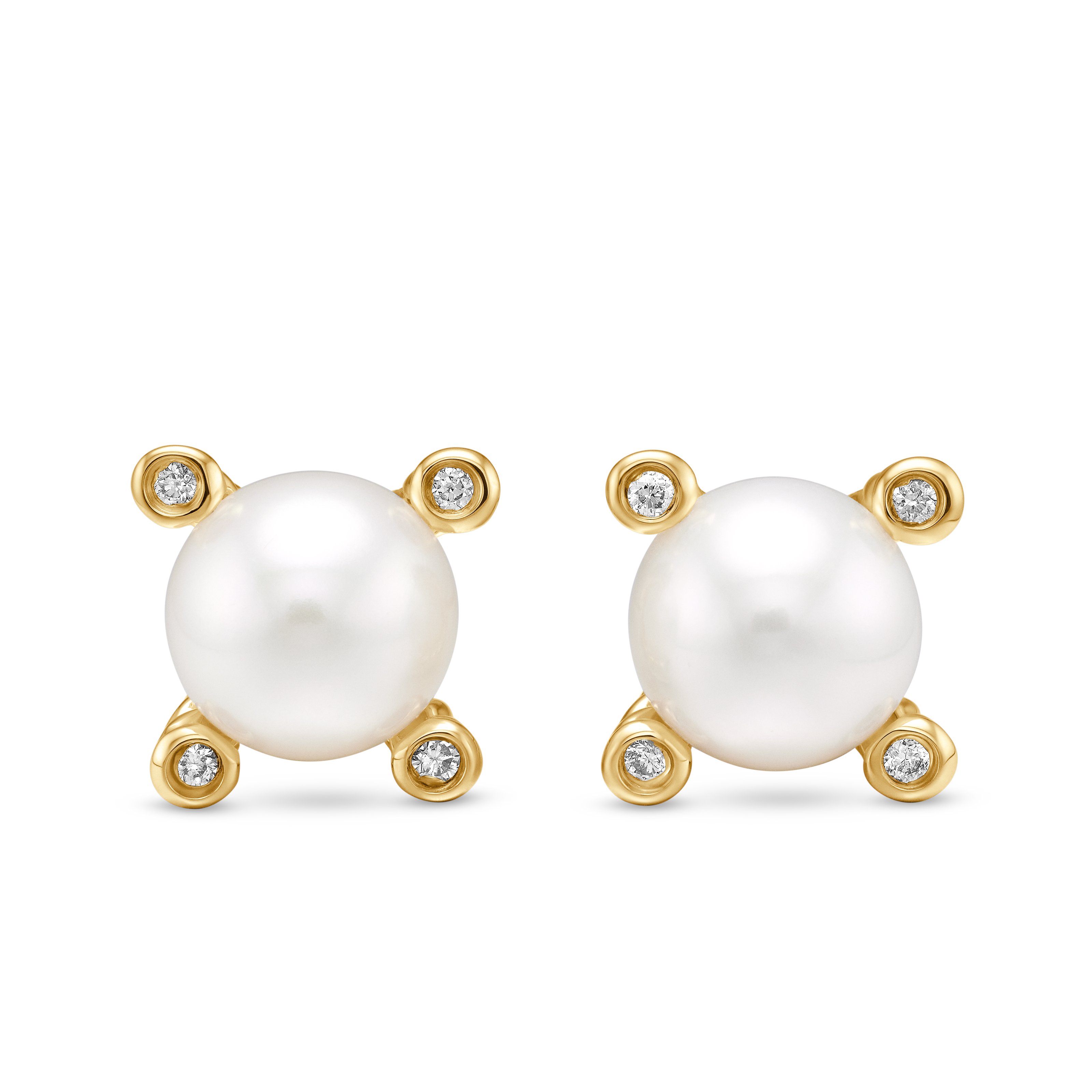 Pearl Stud Earrings in 18K Yellow Gold with Pearls and Diamonds, 7.4mm