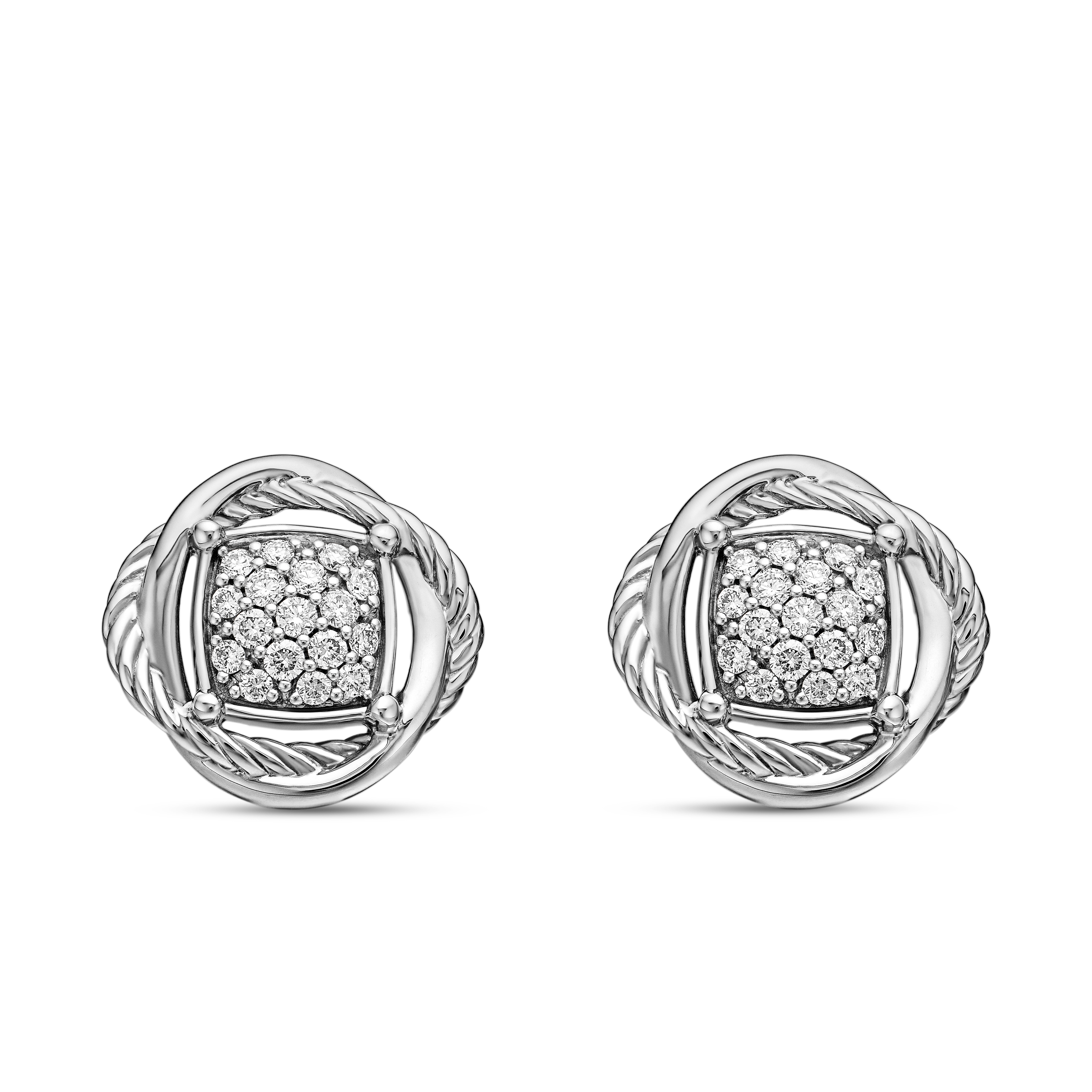 Infinity Stud Earrings in Sterling Silver with Diamonds, 13mm