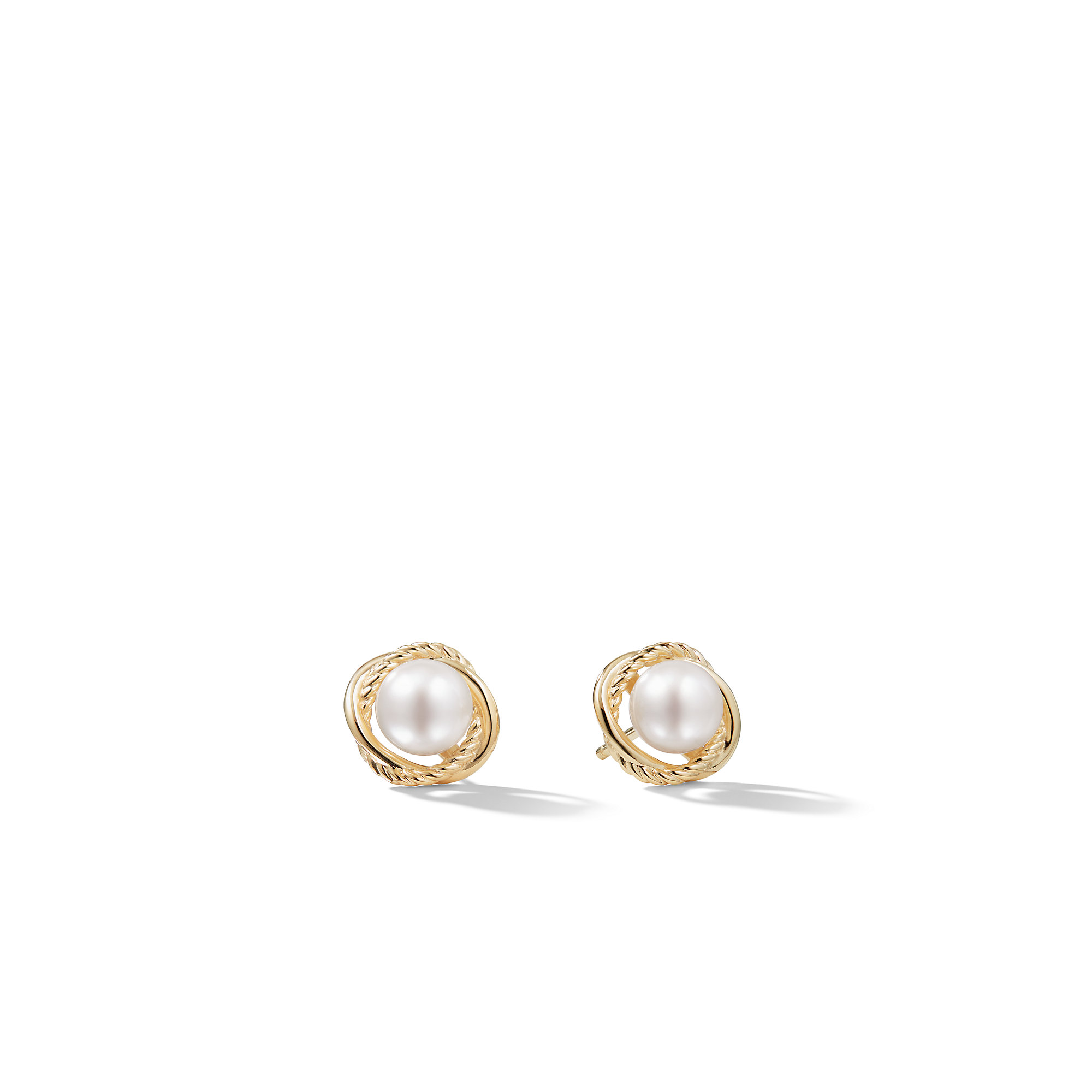 Crossover Infinity Pearl Stud Earrings in 18K Yellow Gold with Pearls, 10mm