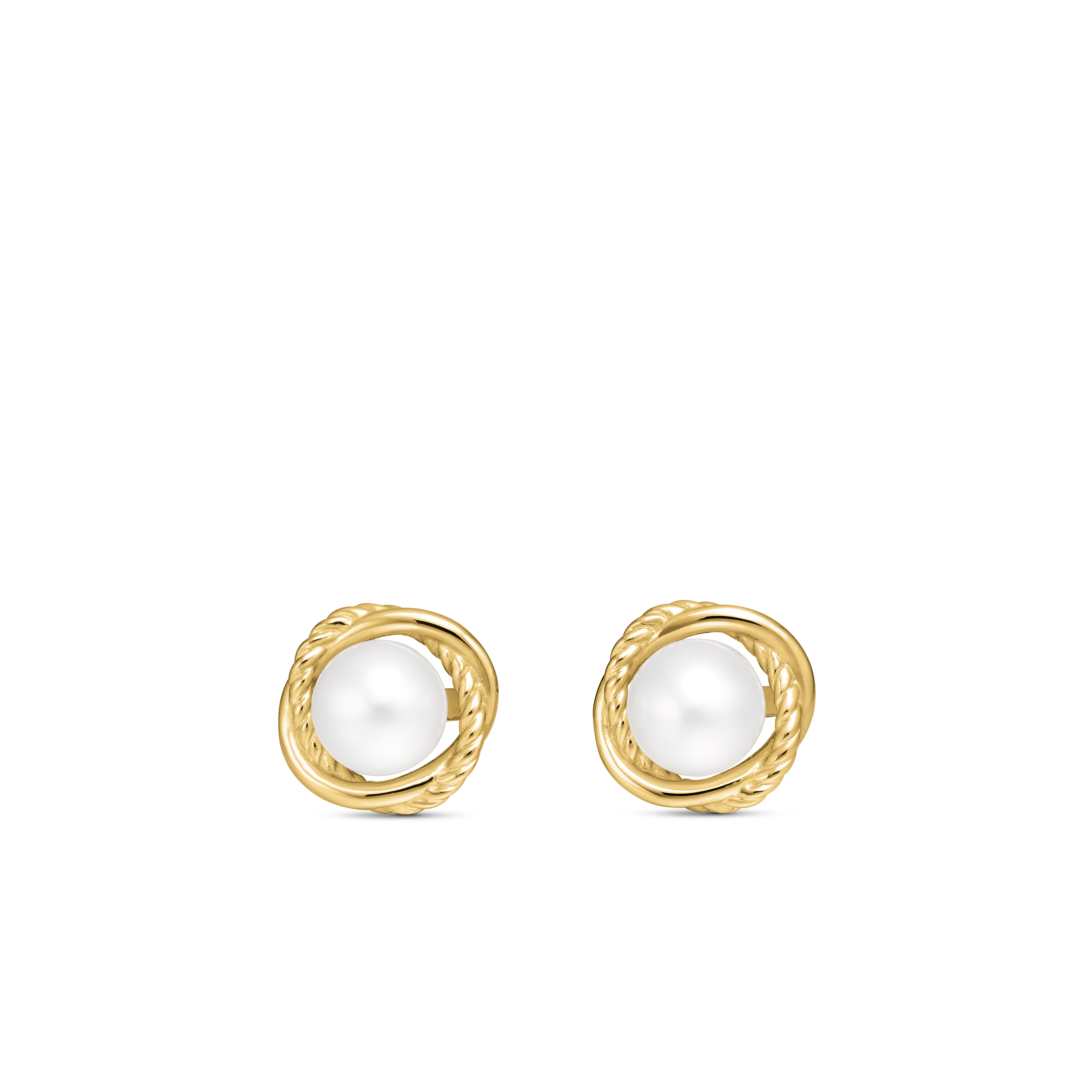 Crossover Infinity Pearl Stud Earrings in 18K Yellow Gold with Pearls, 10mm