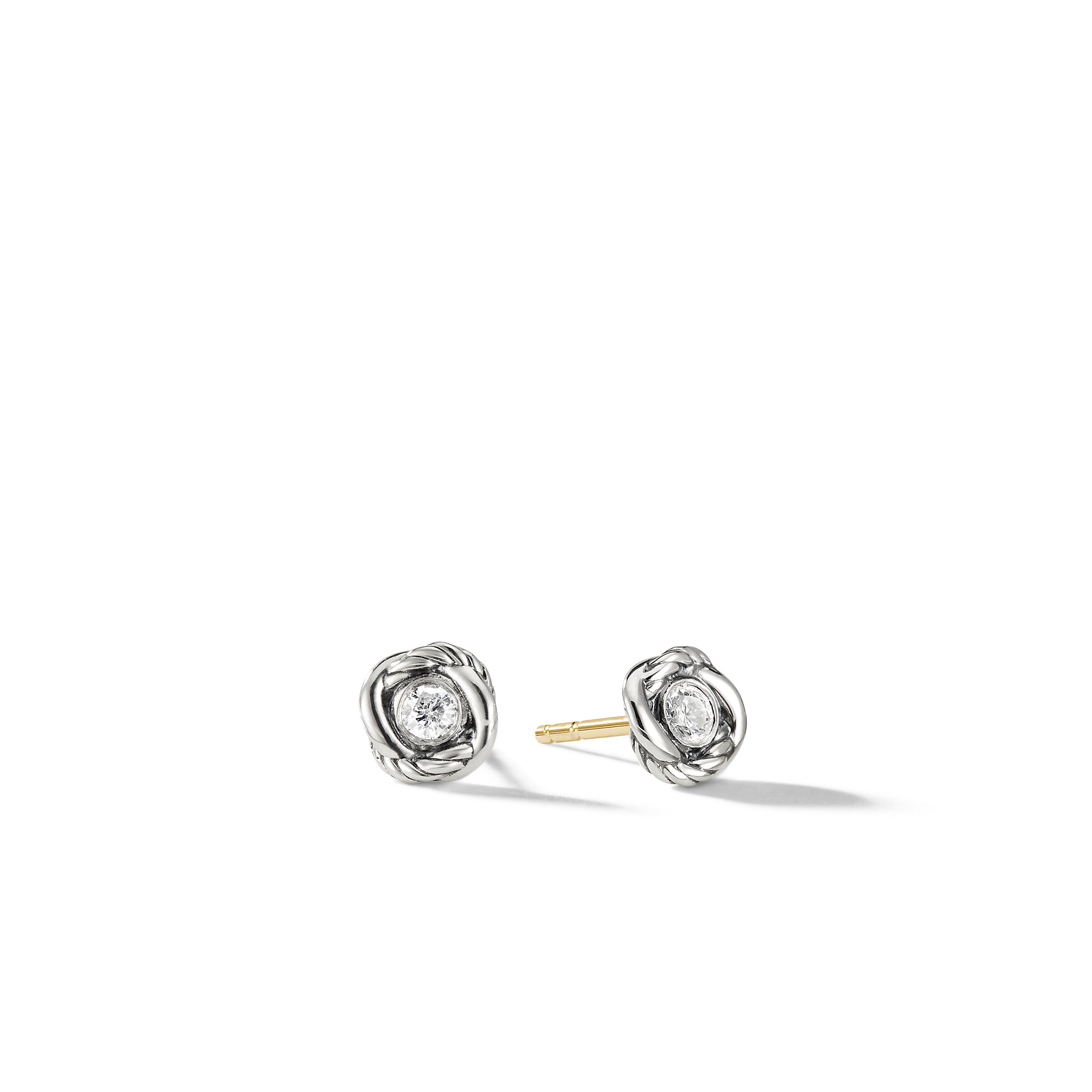 Crossover Infinity Stud Earrings in Sterling Silver with Diamonds