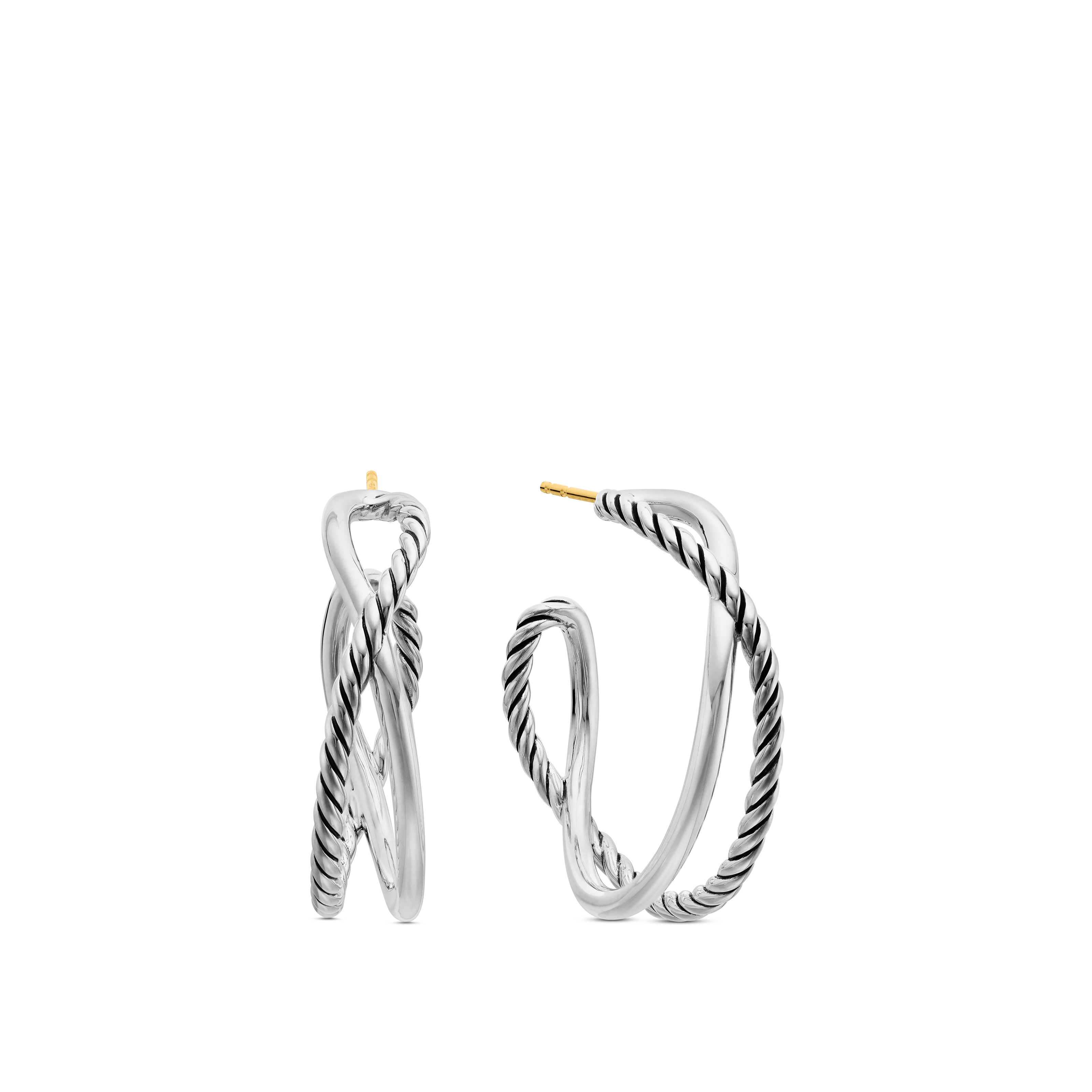 Crossover Hoop Earrings in Sterling Silver, 33.7mm