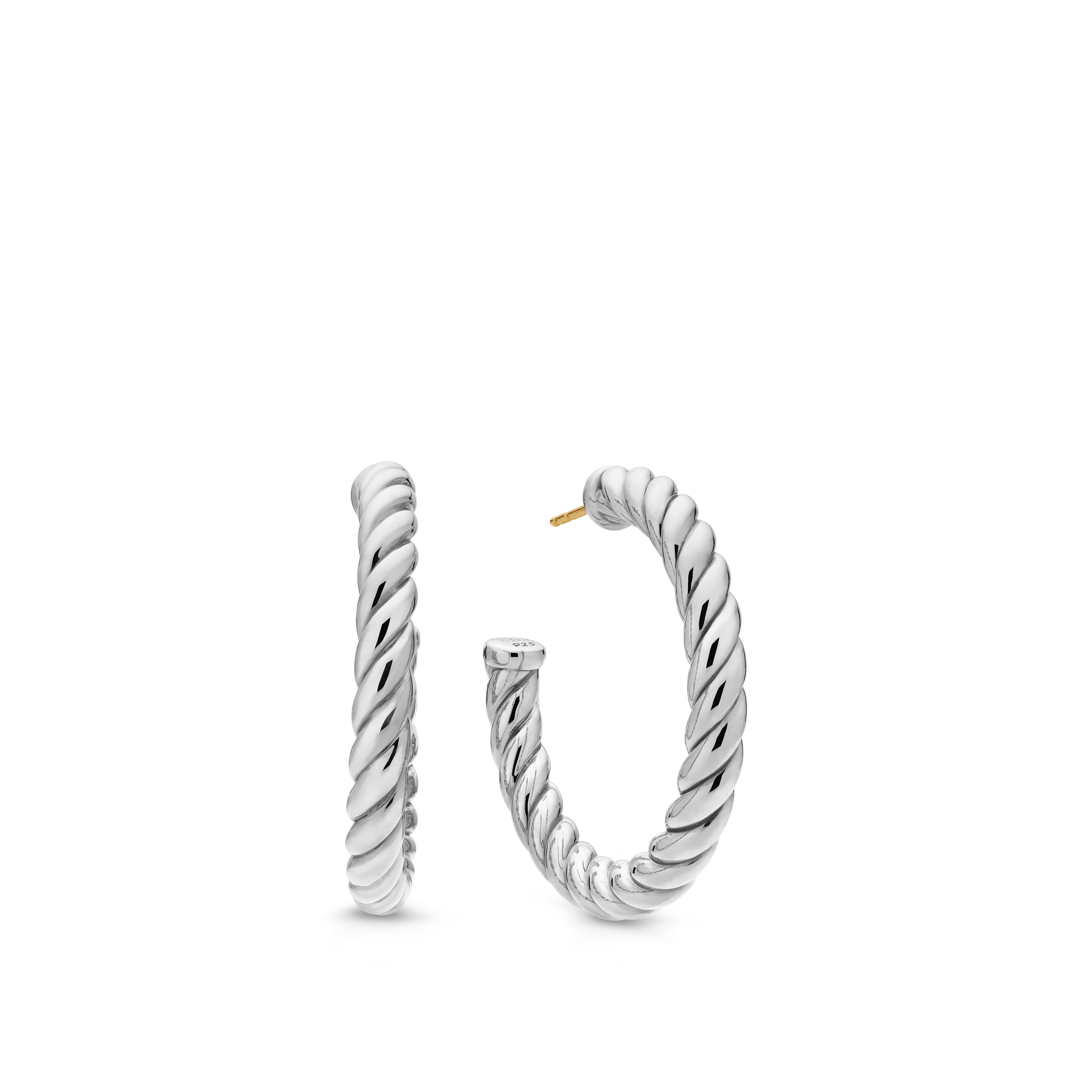 Sculpted Cable Hoop Earrings in Sterling Silver, 40mm