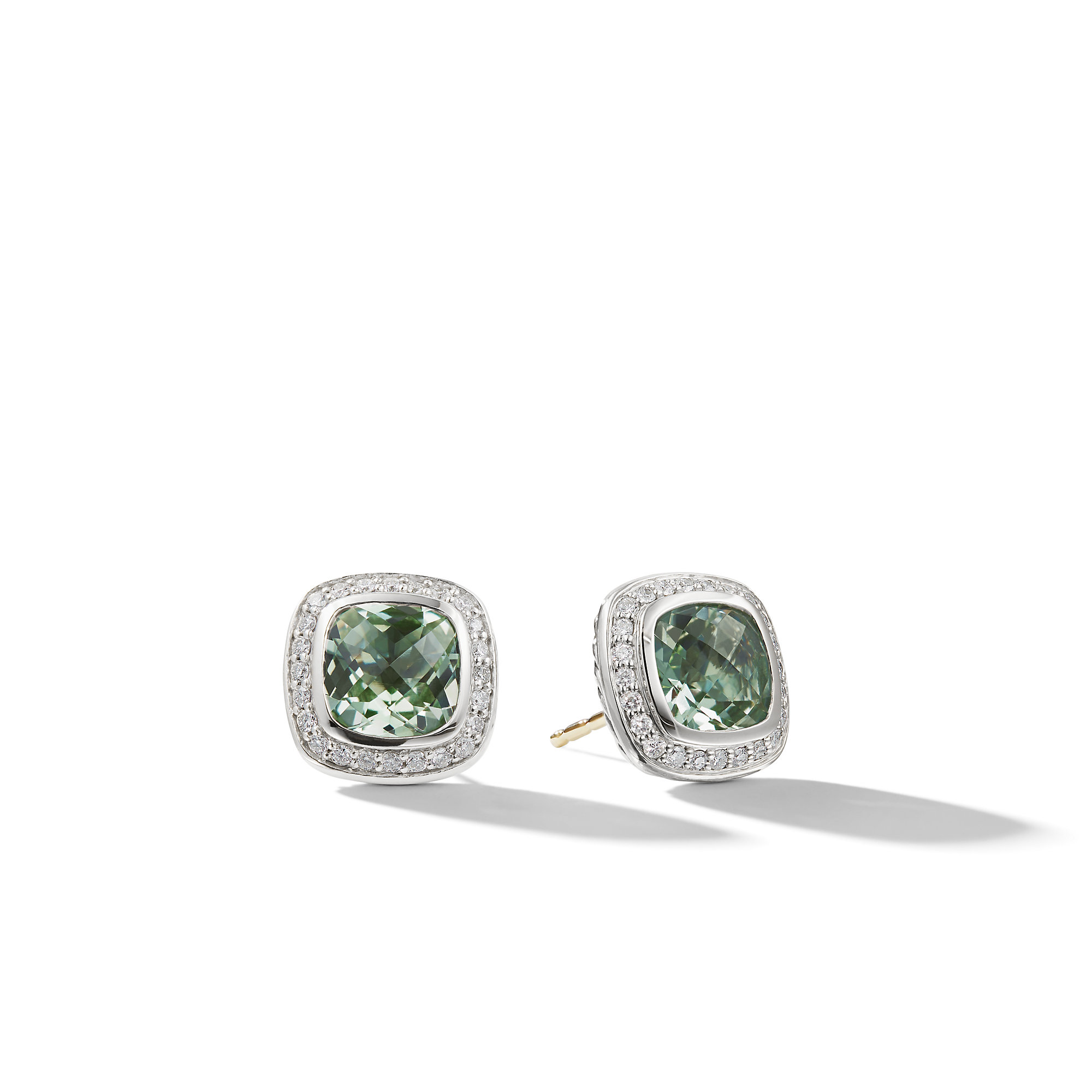 Albion® Stud Earrings in Sterling Silver with Prasiolite and Pave Diamonds