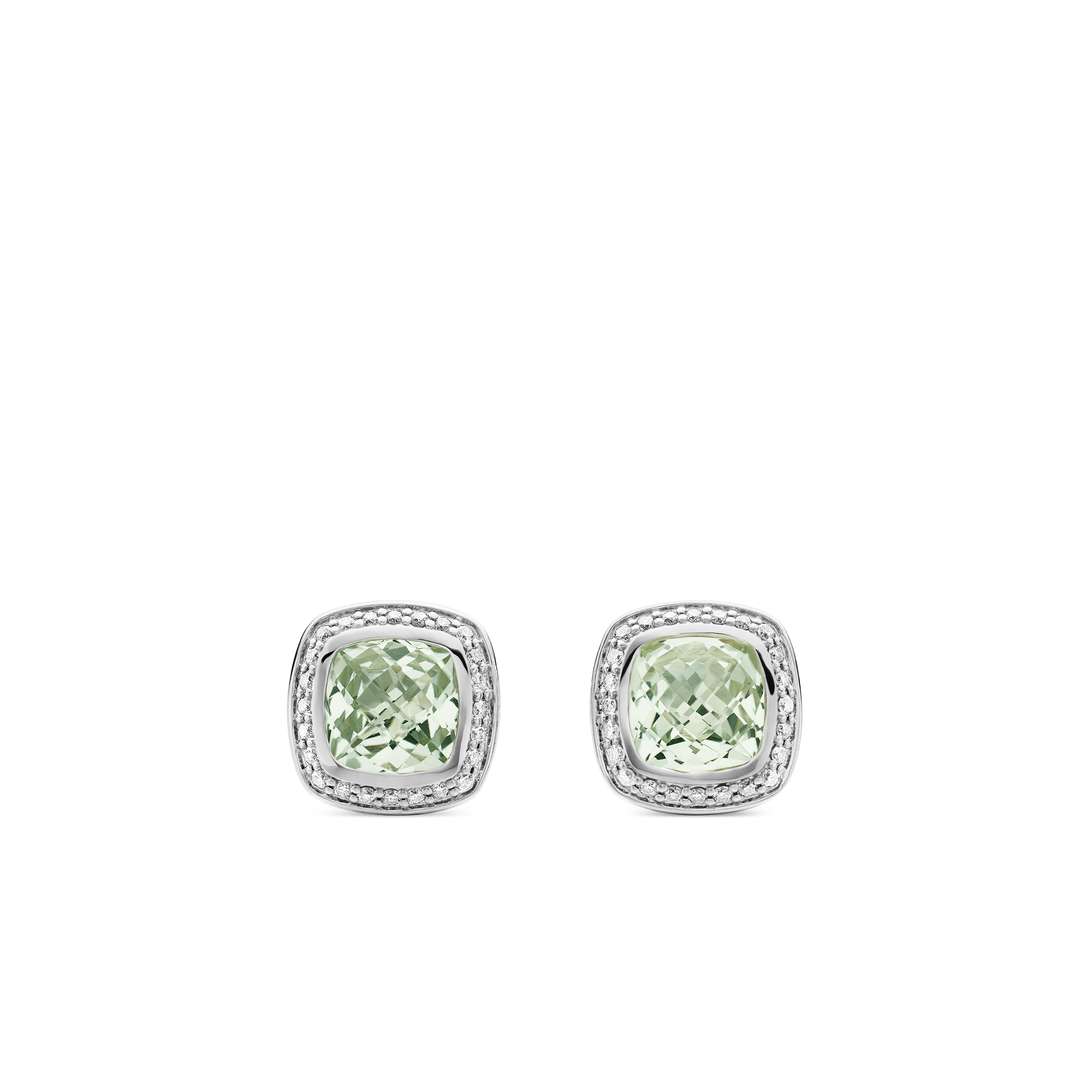 Albion® Stud Earrings in Sterling Silver with Prasiolite and Pave Diamonds