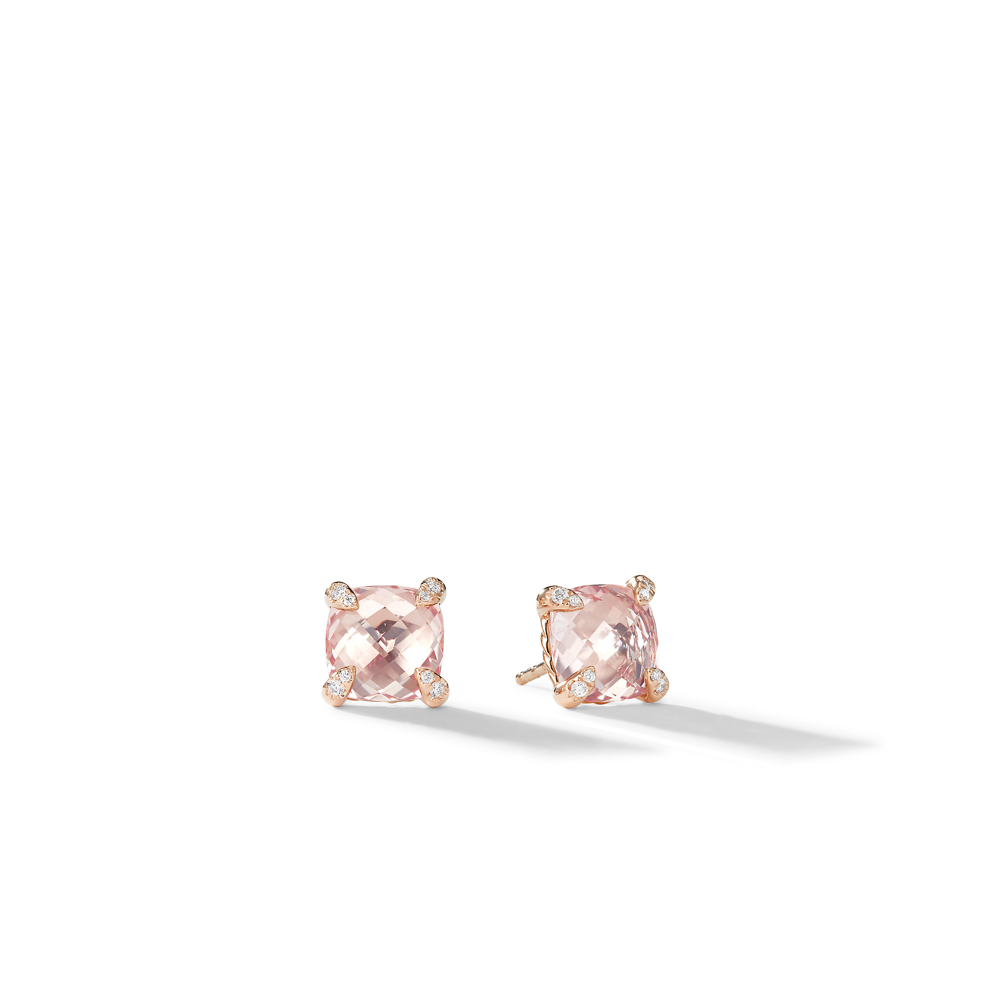 Chatelaine® Stud Earrings in 18K Rose Gold with Morganite and Pave Diamonds