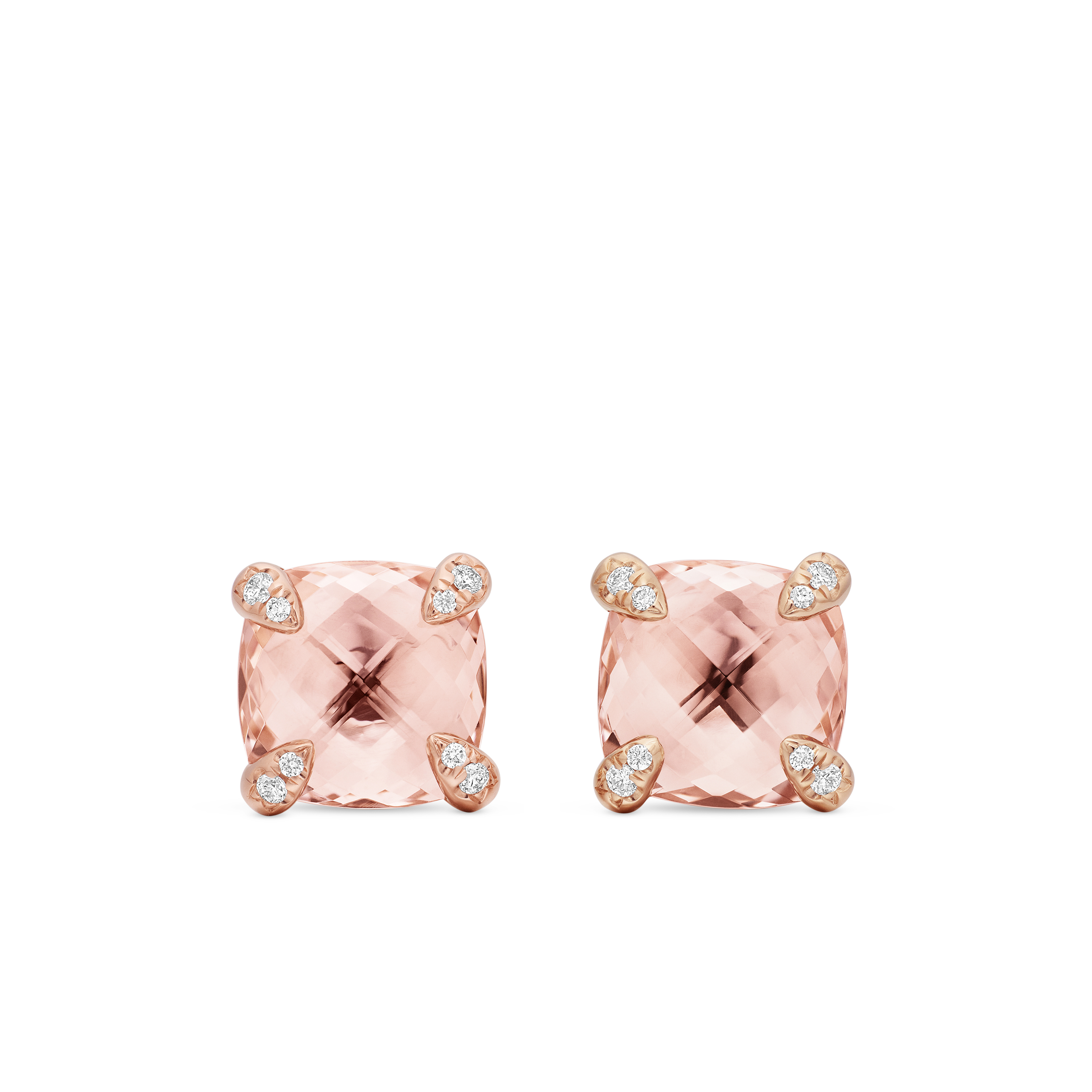 Chatelaine® Stud Earrings in 18K Rose Gold with Morganite and Diamonds, 8mm