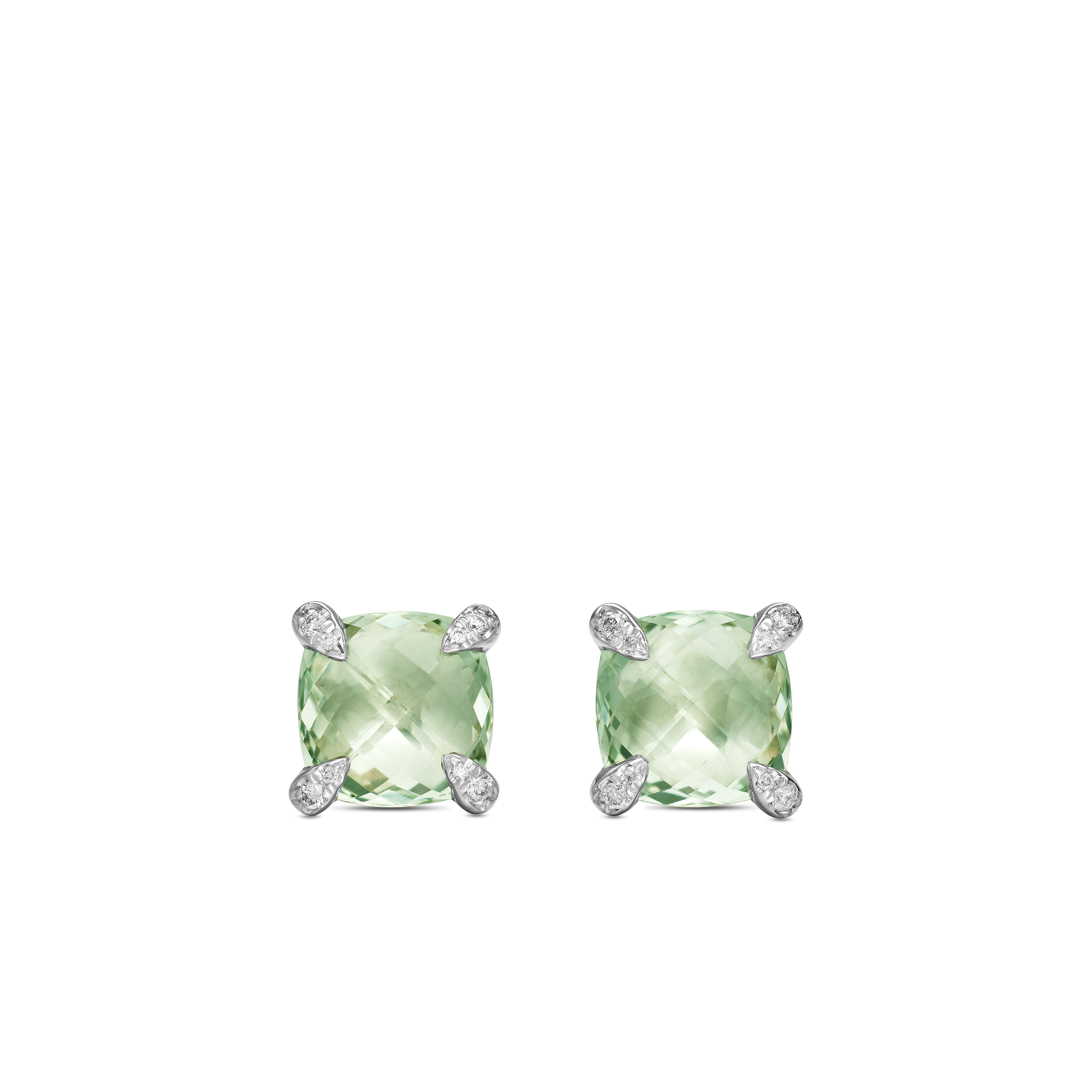 Chatelaine® Stud Earrings in Sterling Silver with Prasiolite and Diamonds, 9mm