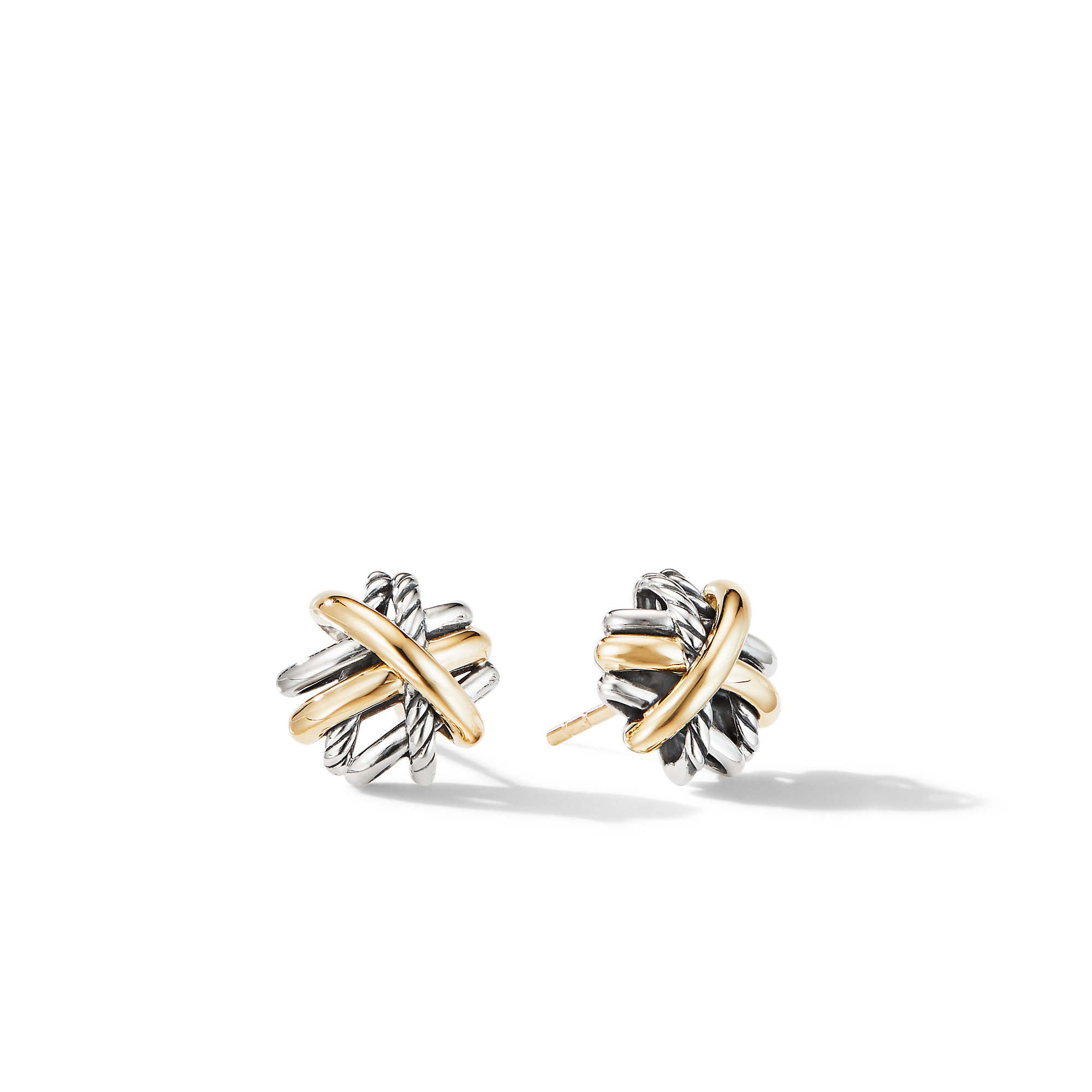 Crossover Stud Earrings in Sterling Silver with 18K Yellow Gold