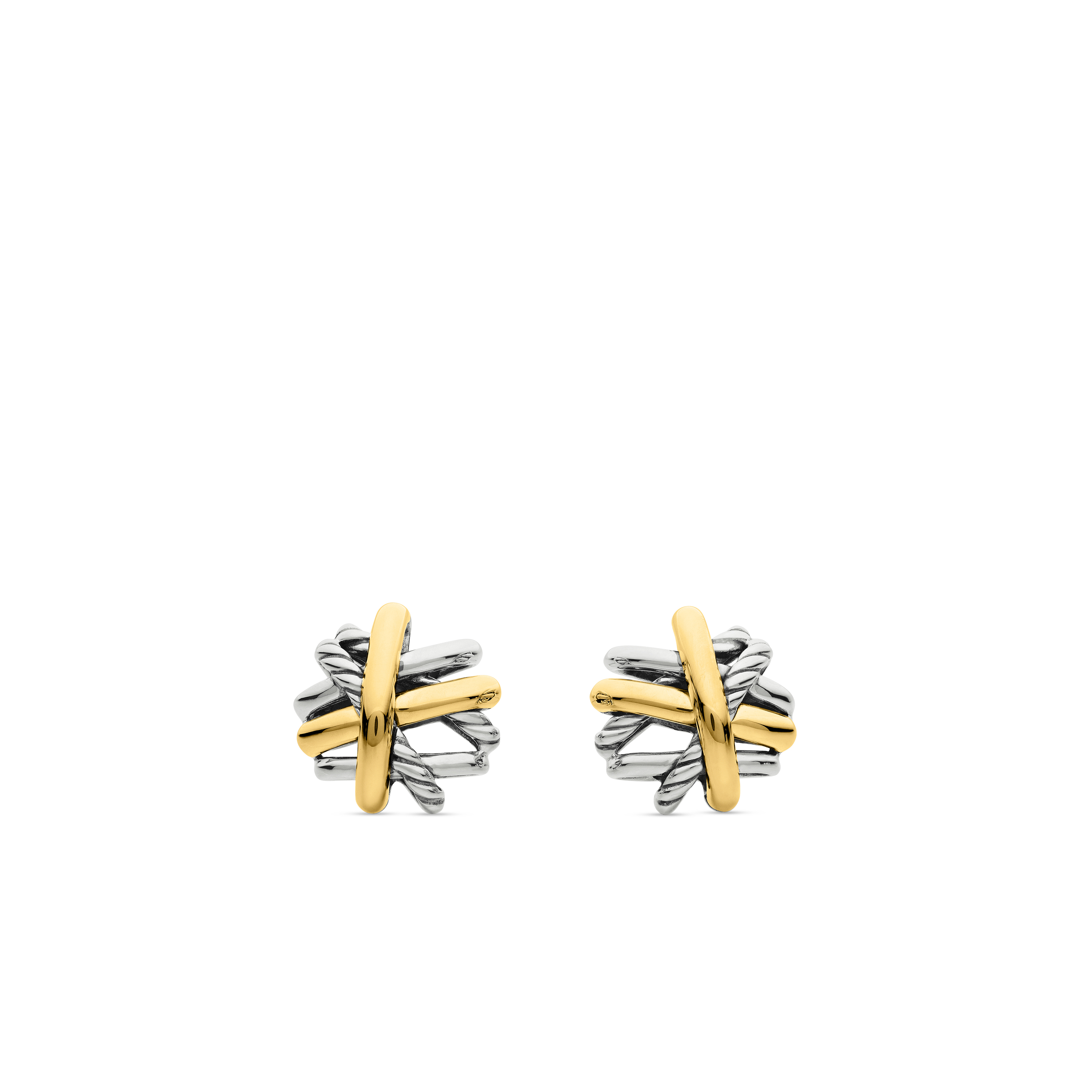 Crossover Stud Earrings in Sterling Silver with 18K Yellow Gold, 11mm