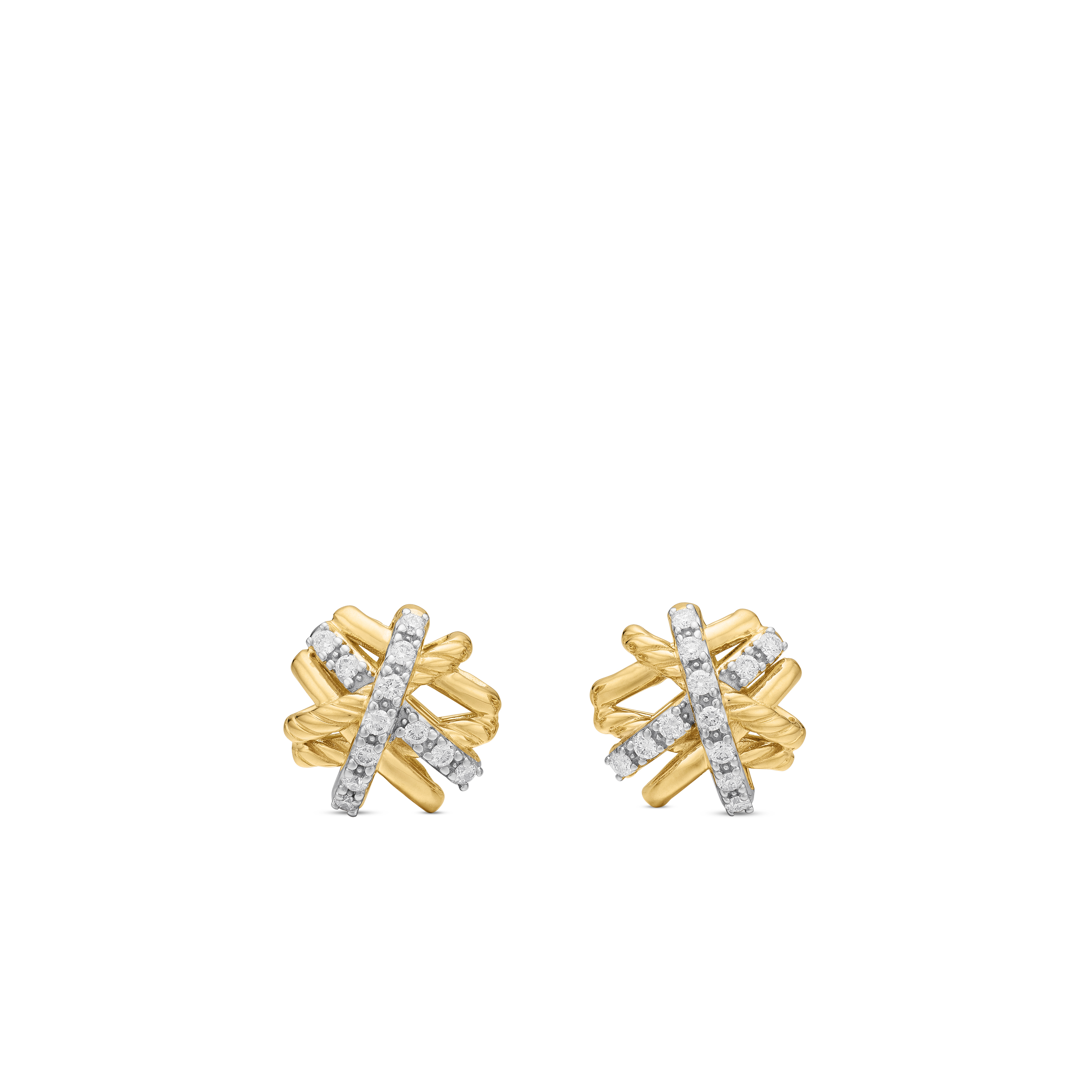 Crossover Stud Earrings in 18K Yellow Gold with Diamonds, 11mm