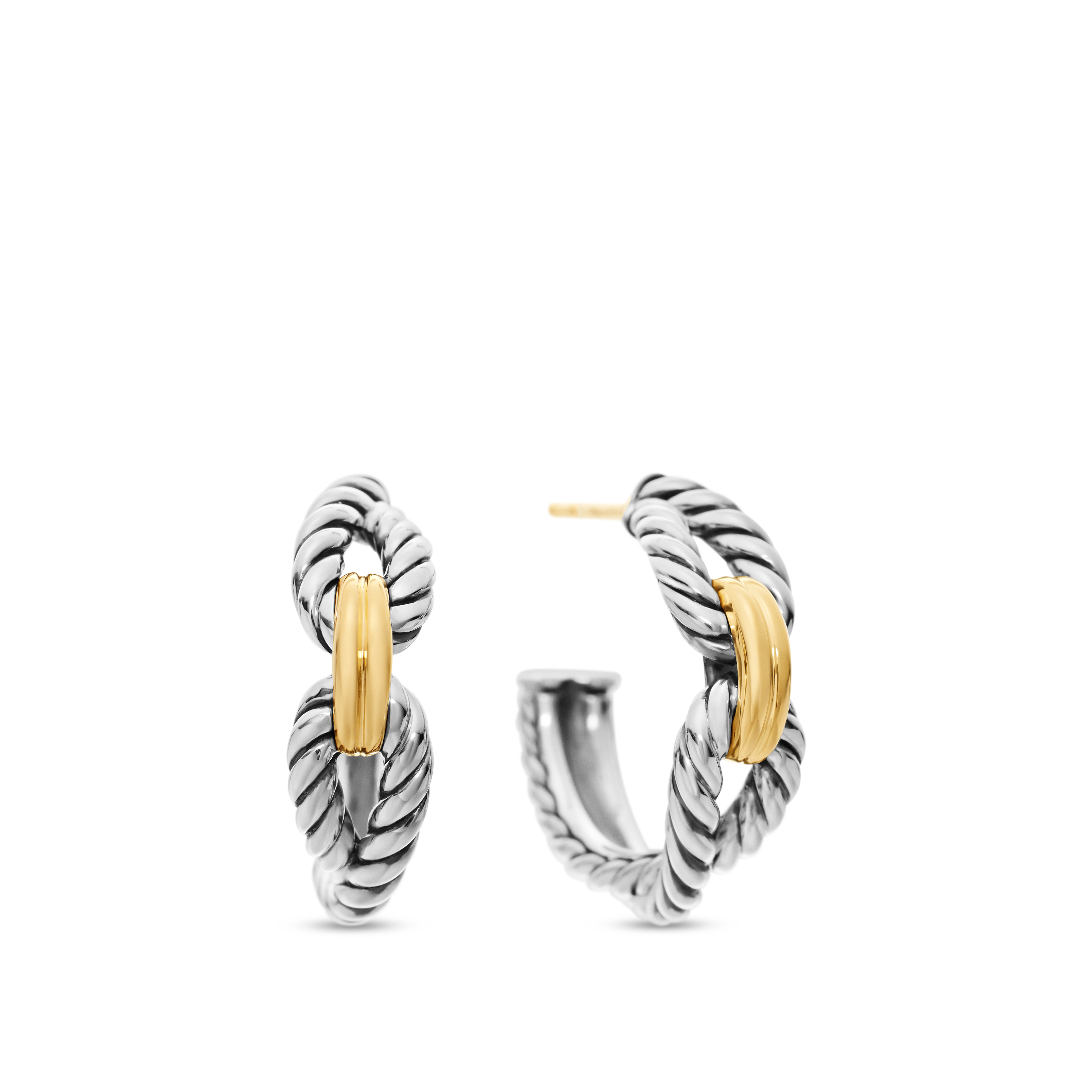 Cable Loop Hoop Earrings in Sterling Silver with 18K Yellow Gold, 22mm