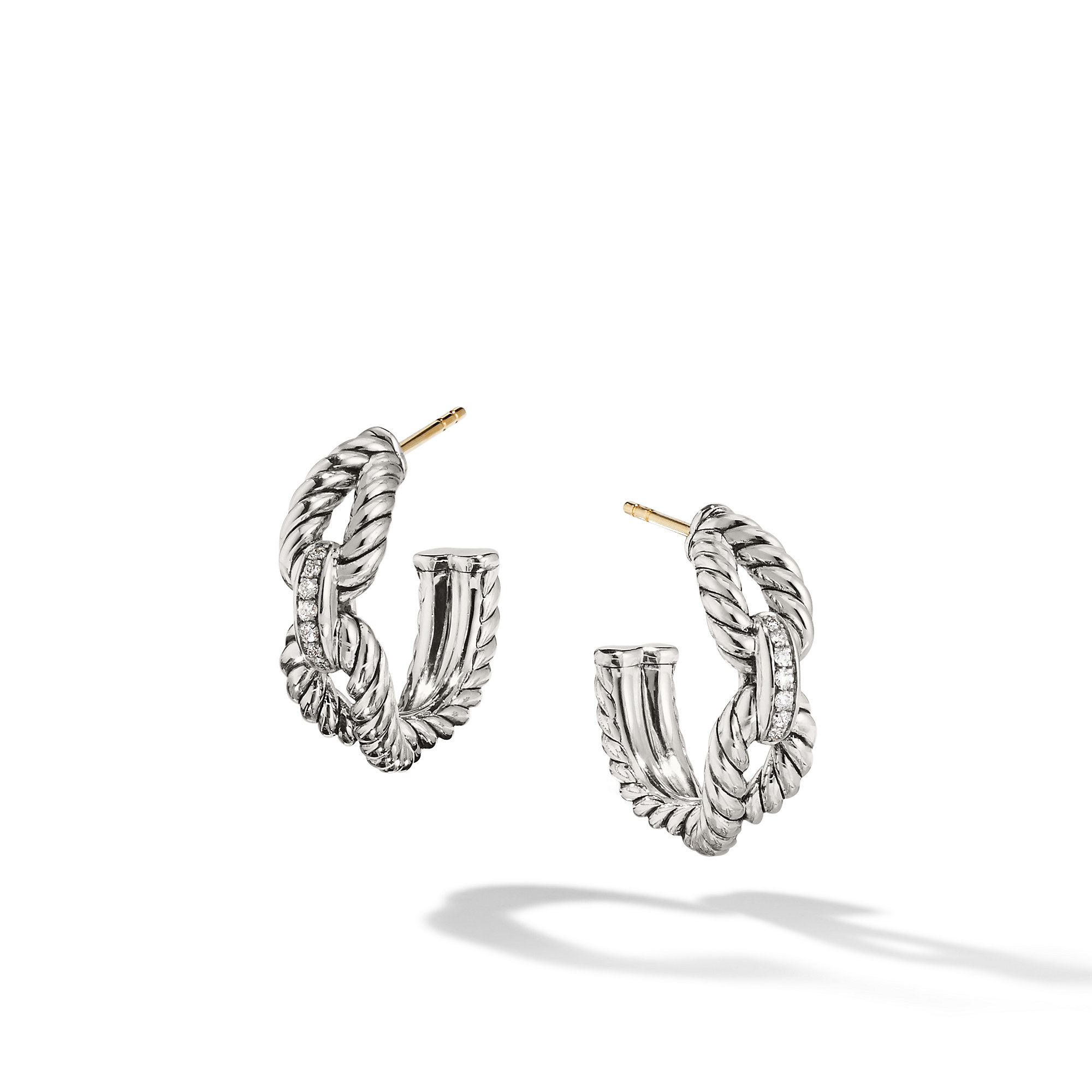 Cable Loop Hoop Earrings in Sterling Silver with Diamonds, 22mm