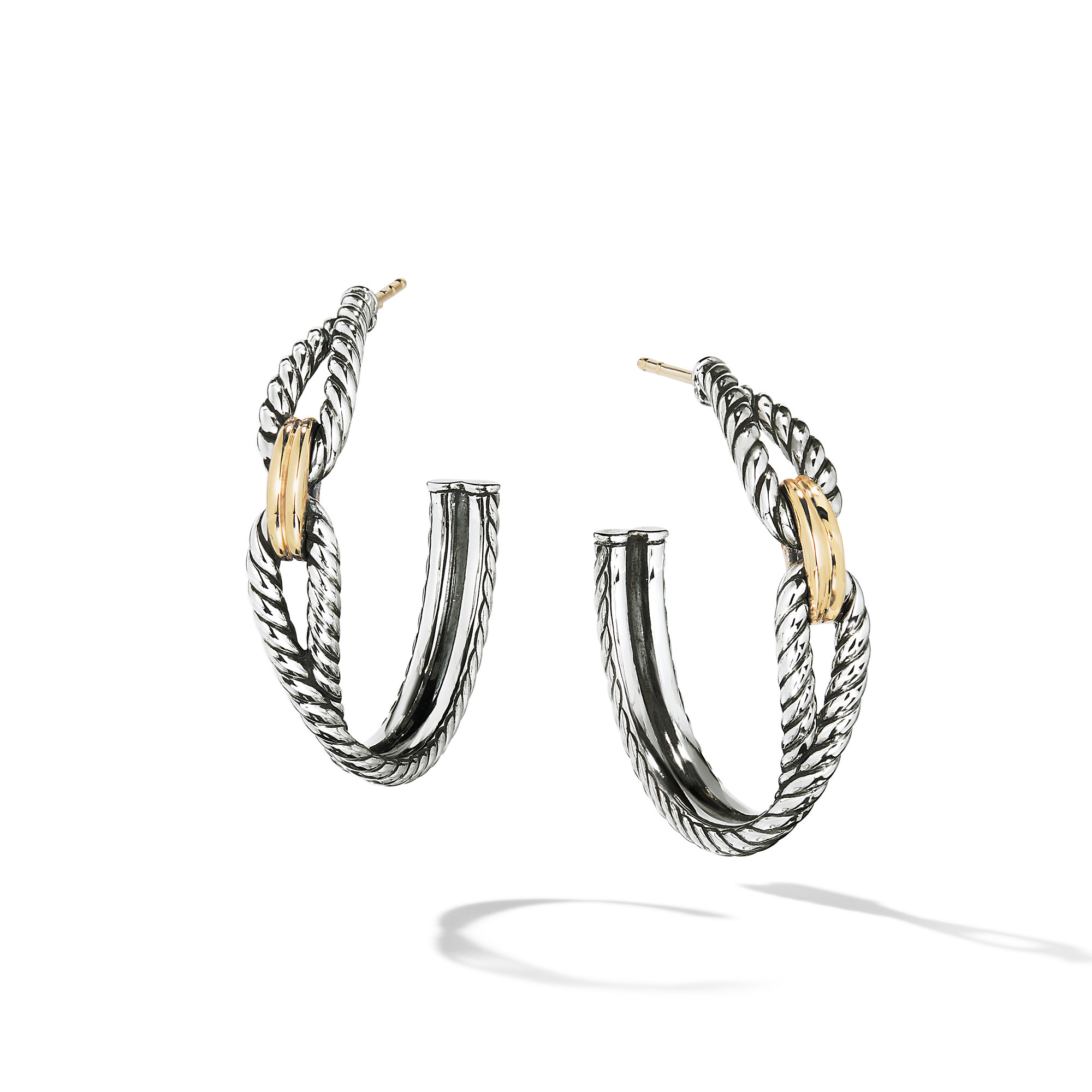 Cable Loop Hoop Earrings in Sterling Silver with 18K Yellow Gold
