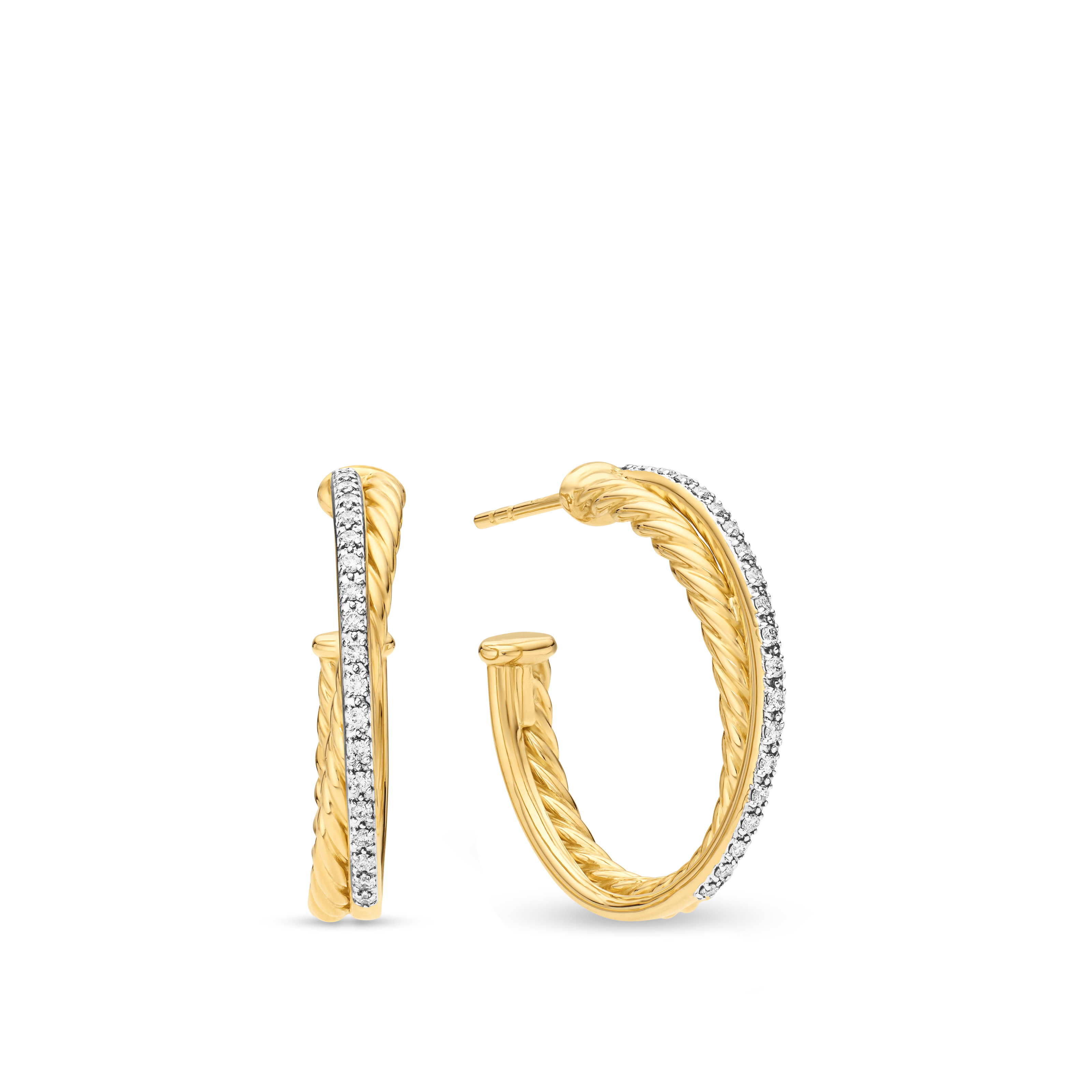 Crossover Hoop Earrings in 18K Yellow Gold with Diamonds, 26.5mm
