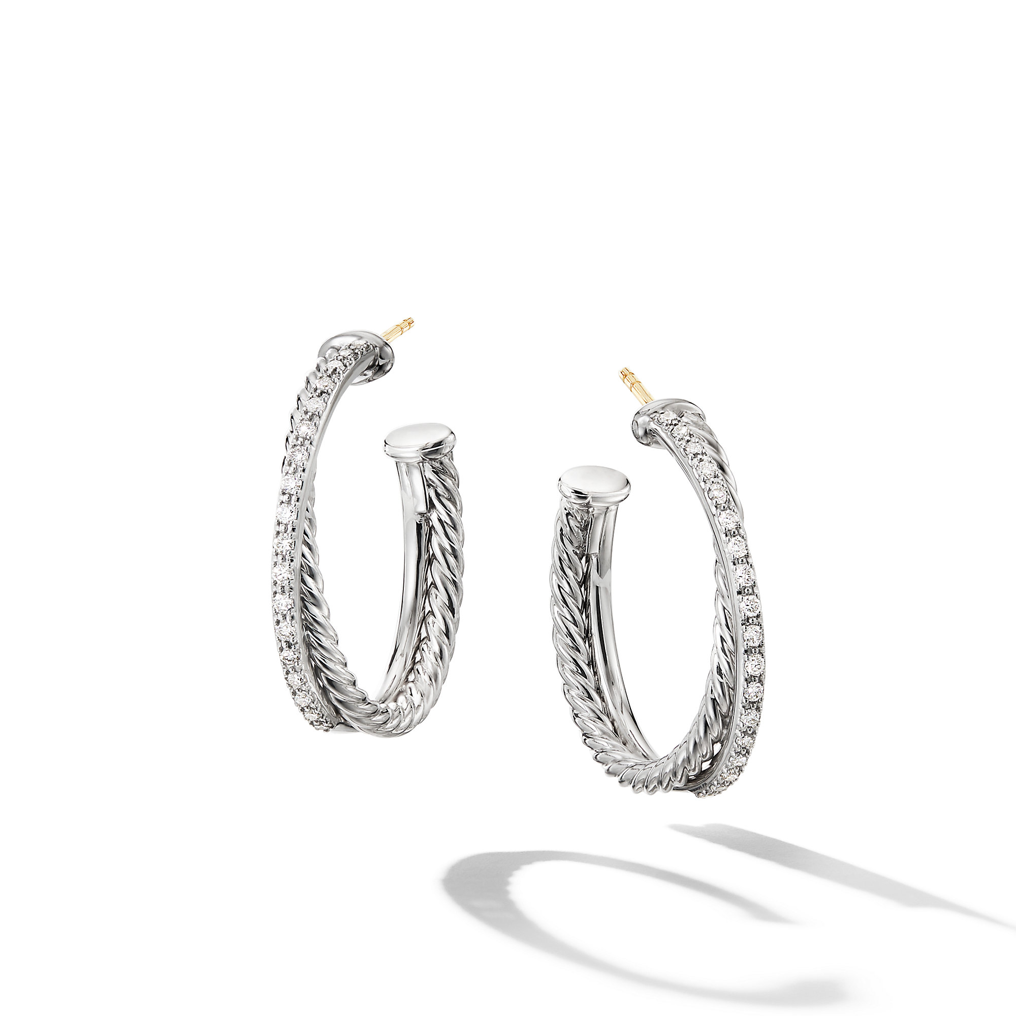 Crossover Hoop Earrings in Sterling Silver with Diamonds, 26.5mm