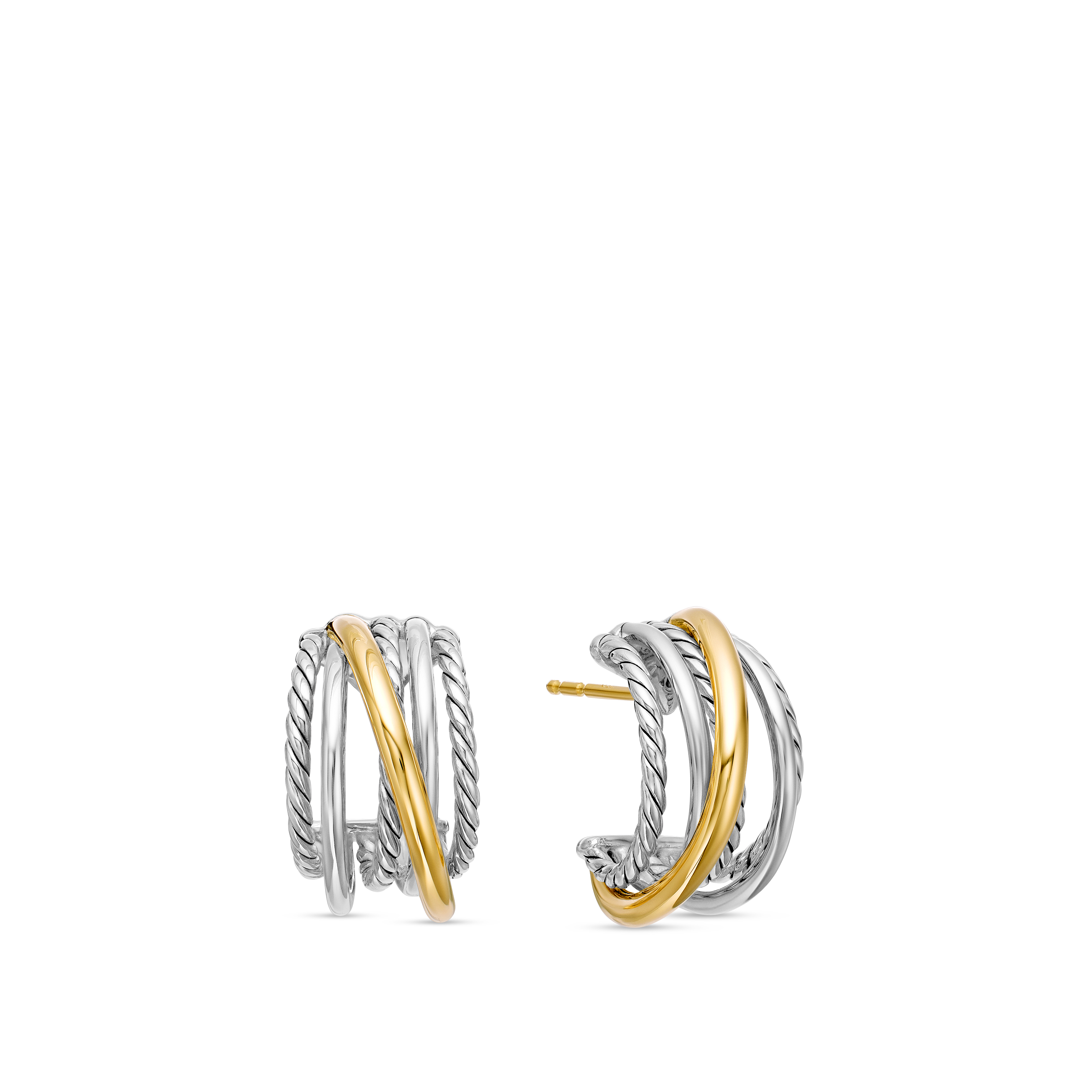 Crossover Shrimp Earrings in Sterling Silver with 18K Yellow Gold