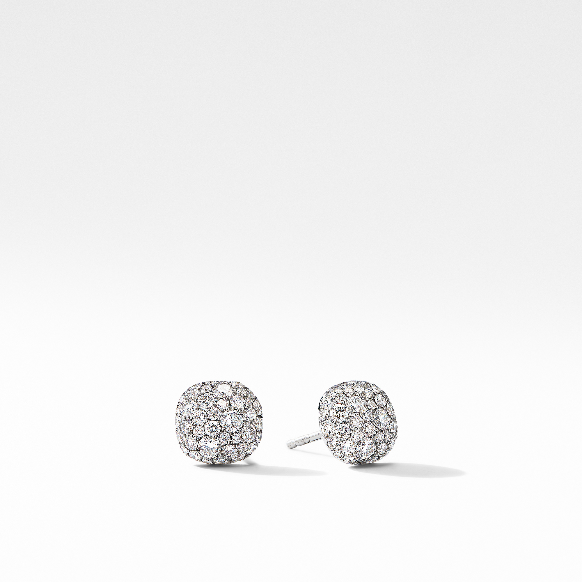Cushion Stud Earrings in 18K White Gold with Pave Diamonds