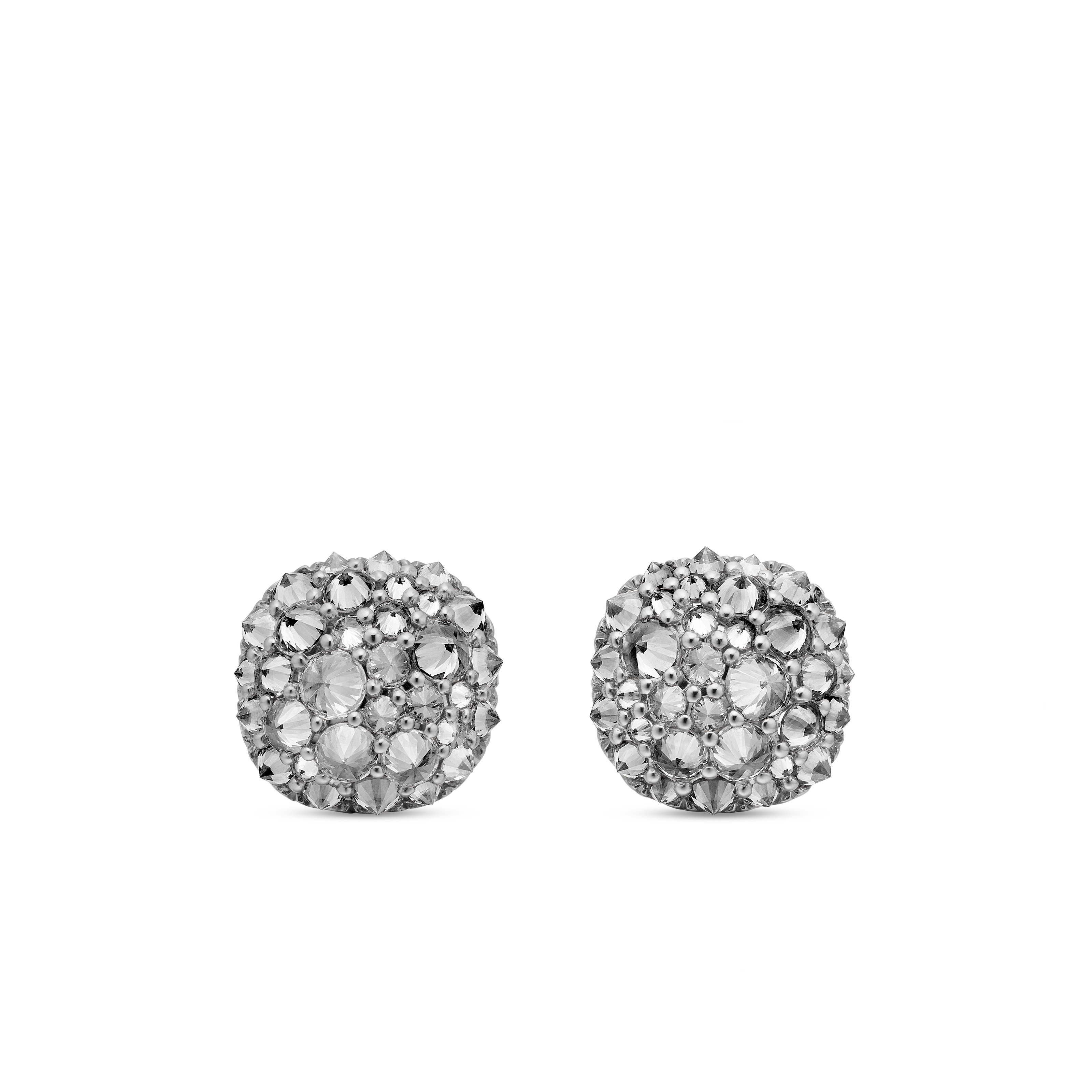 Cushion Stud Earrings in 18K White Gold with Pave Diamonds