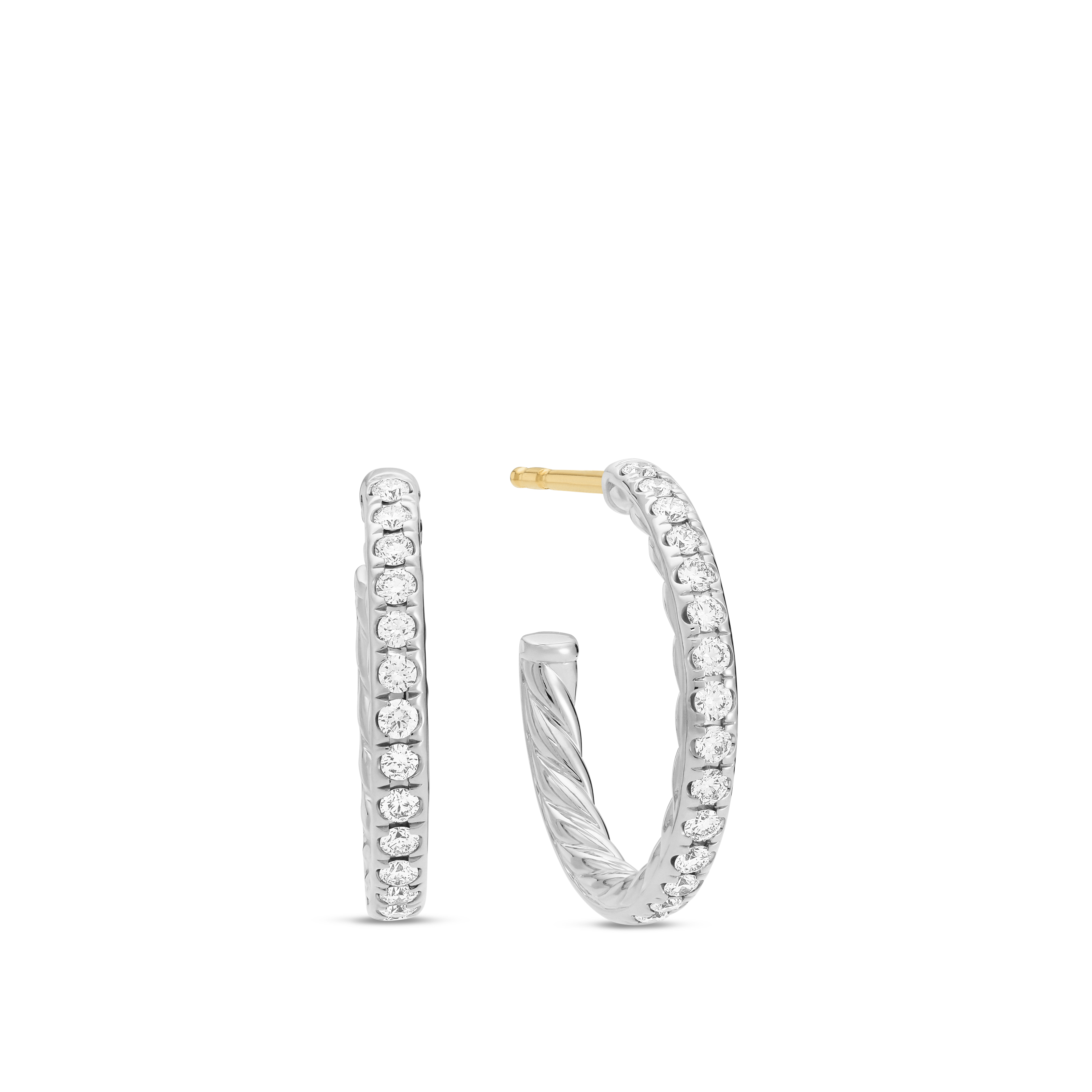 Pavé Hoop Earrings in Sterling Silver with Diamonds, 19mm