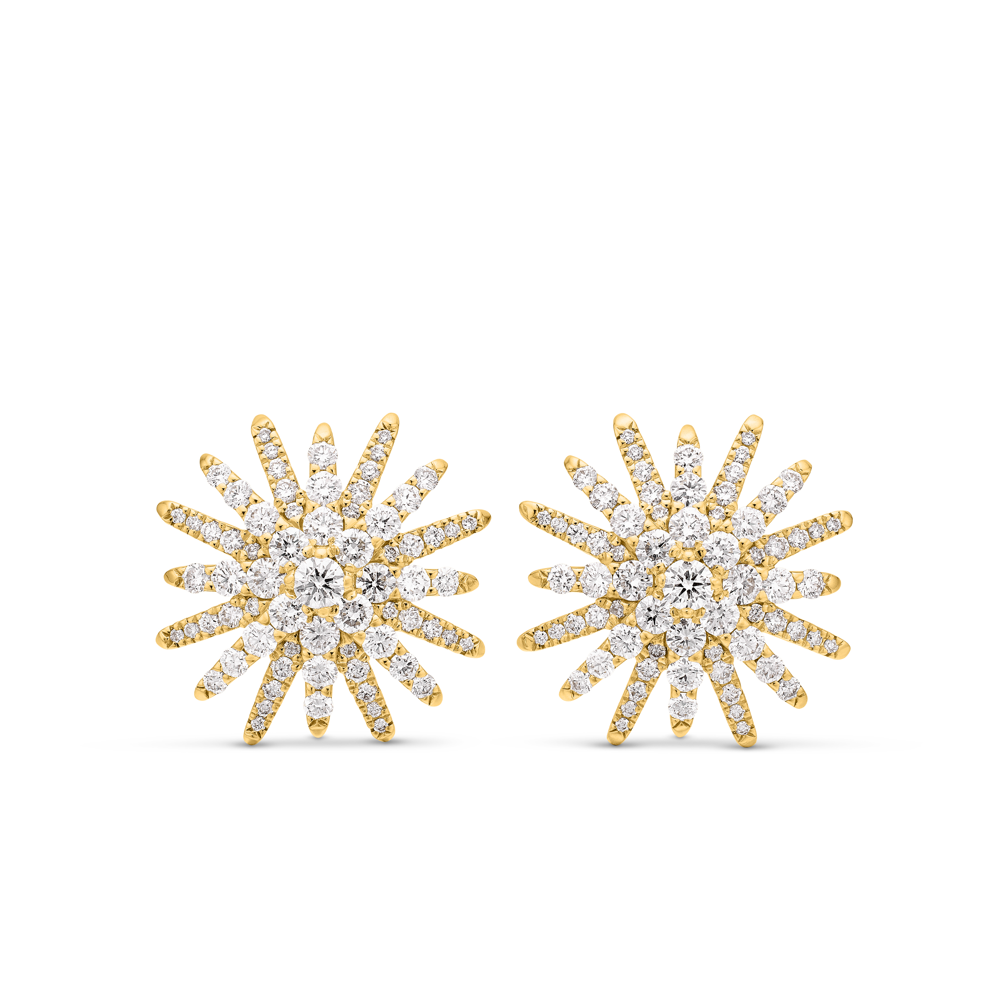 Starburst Stud Earrings in 18K Yellow Gold with Diamonds, 19mm