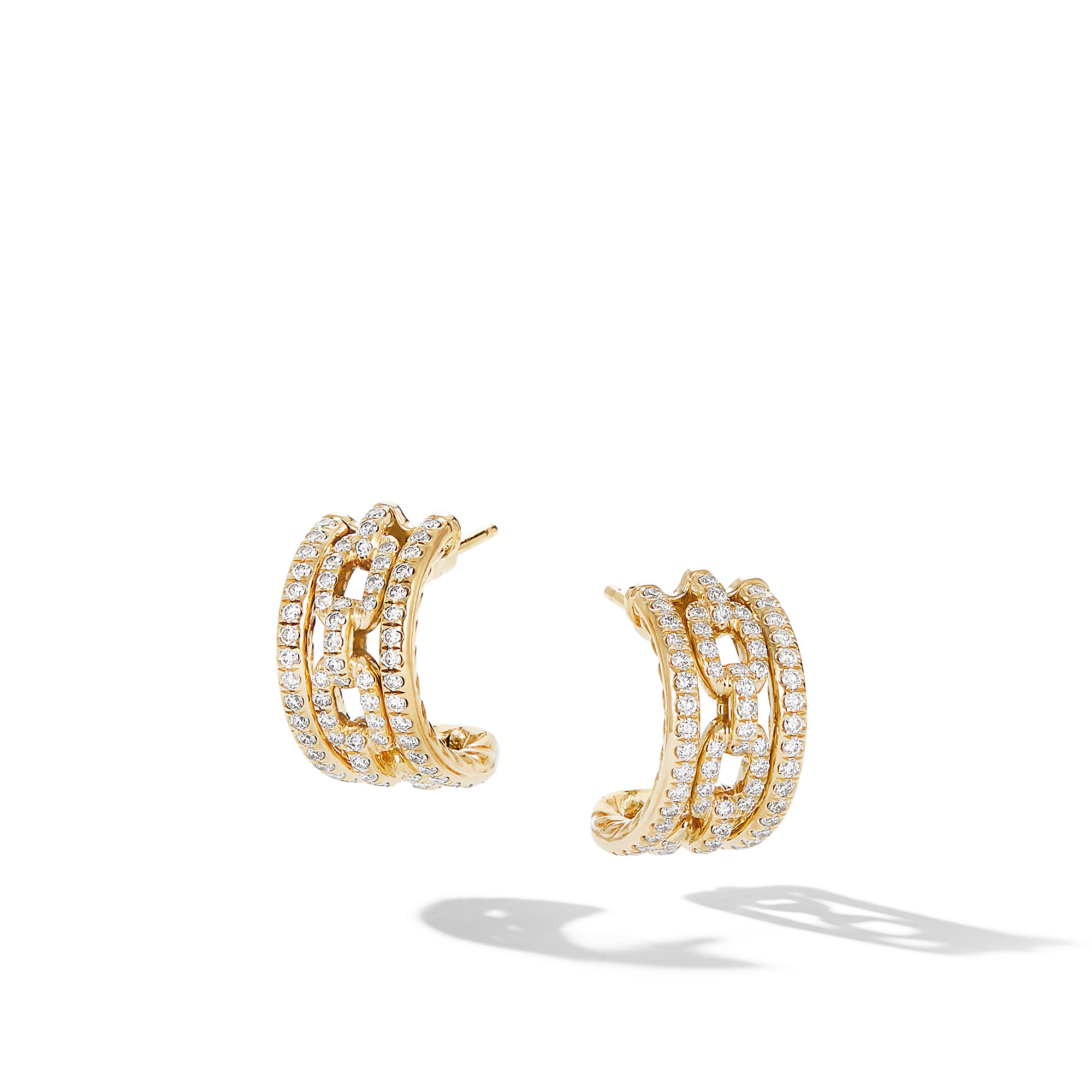 Stax Chain Link Huggie Hoop Earrings in 18K Yellow Gold with Pave Diamonds