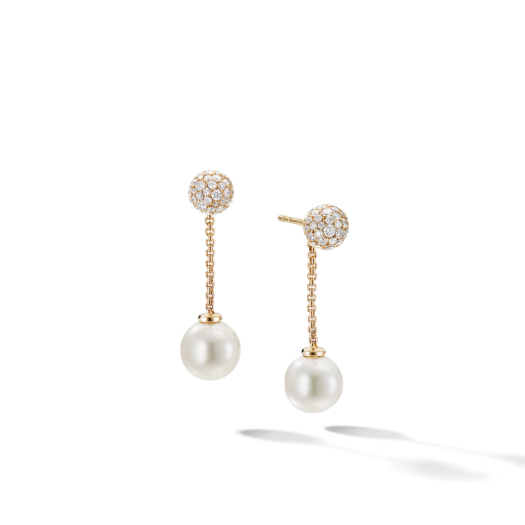 Solari Chain Drop Earrings in 18K Yellow Gold with Pearls and Pave Diamonds