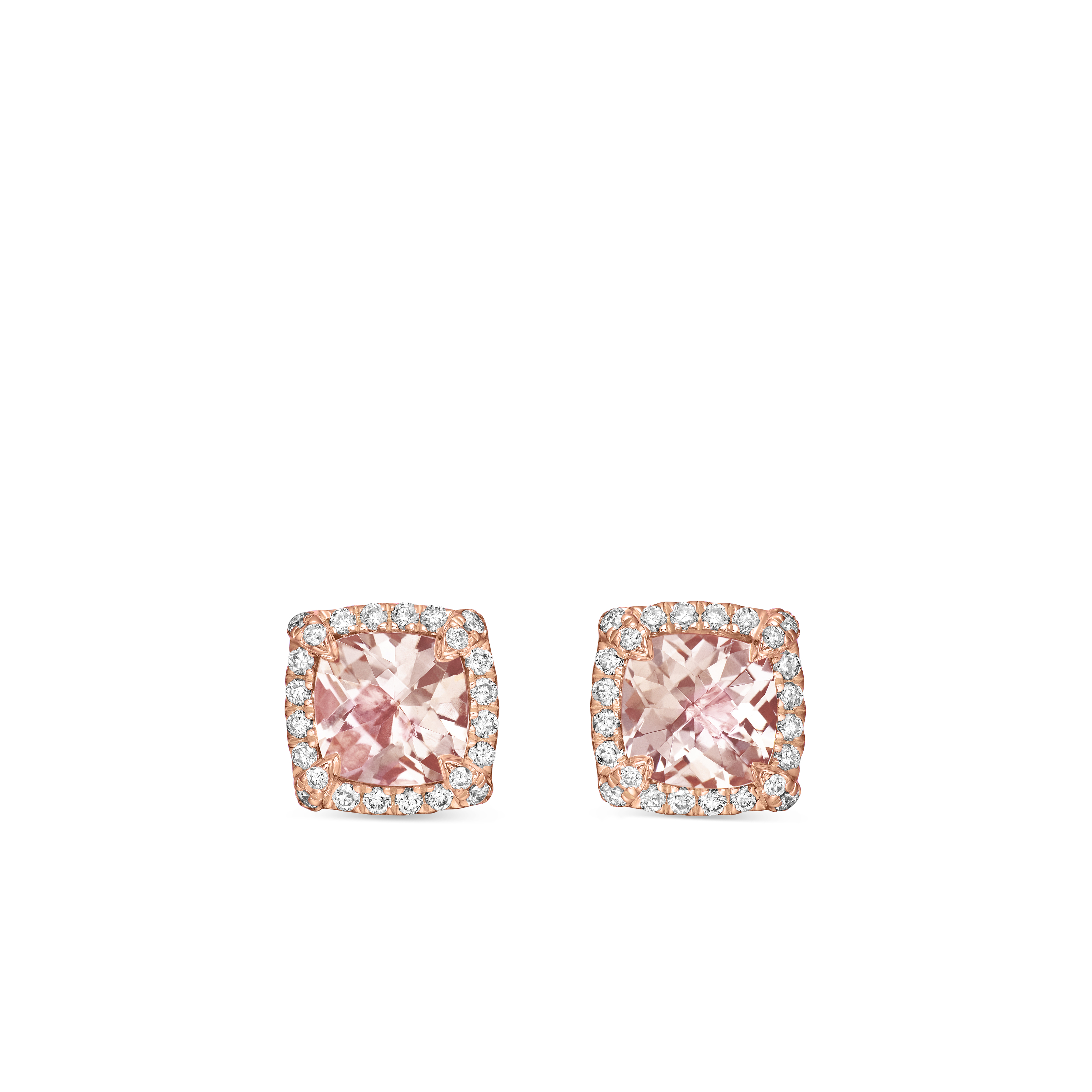 Petite Chatelaine® Pave Bezel Stud Earrings in 18K Rose Gold with Morganite and Diamonds