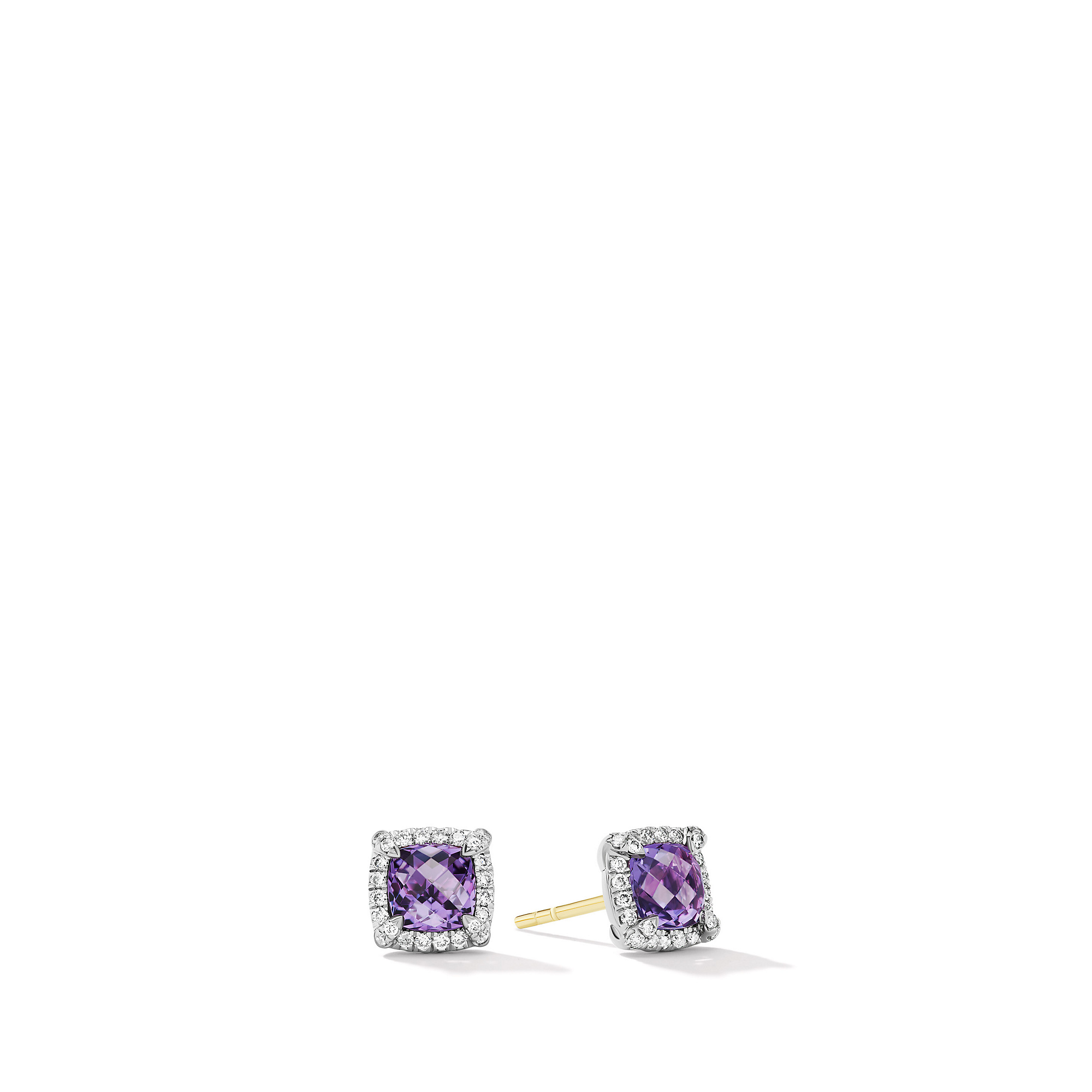 Petite Chatelaine® Pave Bezel Stud Earrings in Sterling Silver with Amethyst and Diamonds