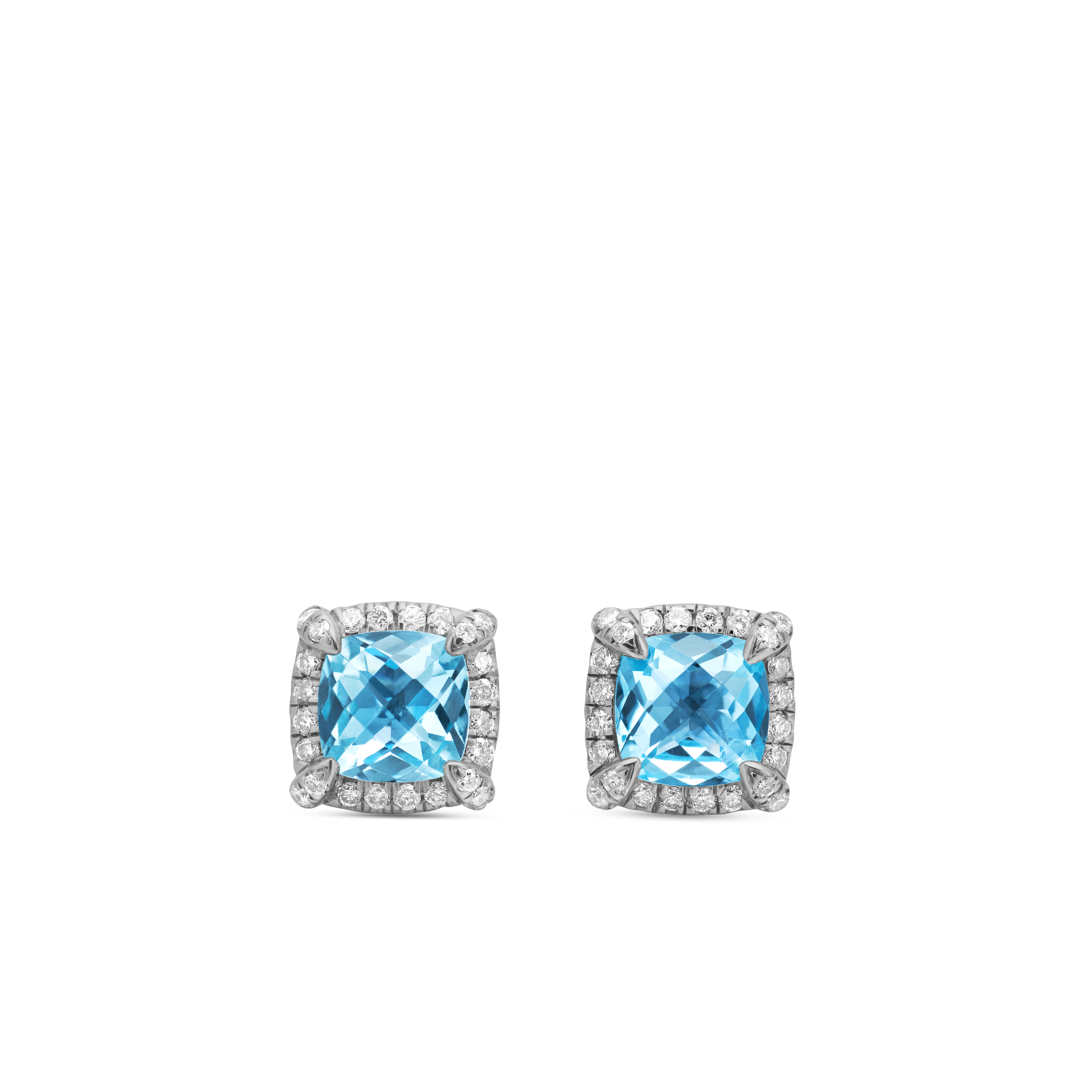 Petite Chatelaine® Pavé Bezel Stud Earrings in Sterling Silver with Blue Topaz and Diamonds, 5mm