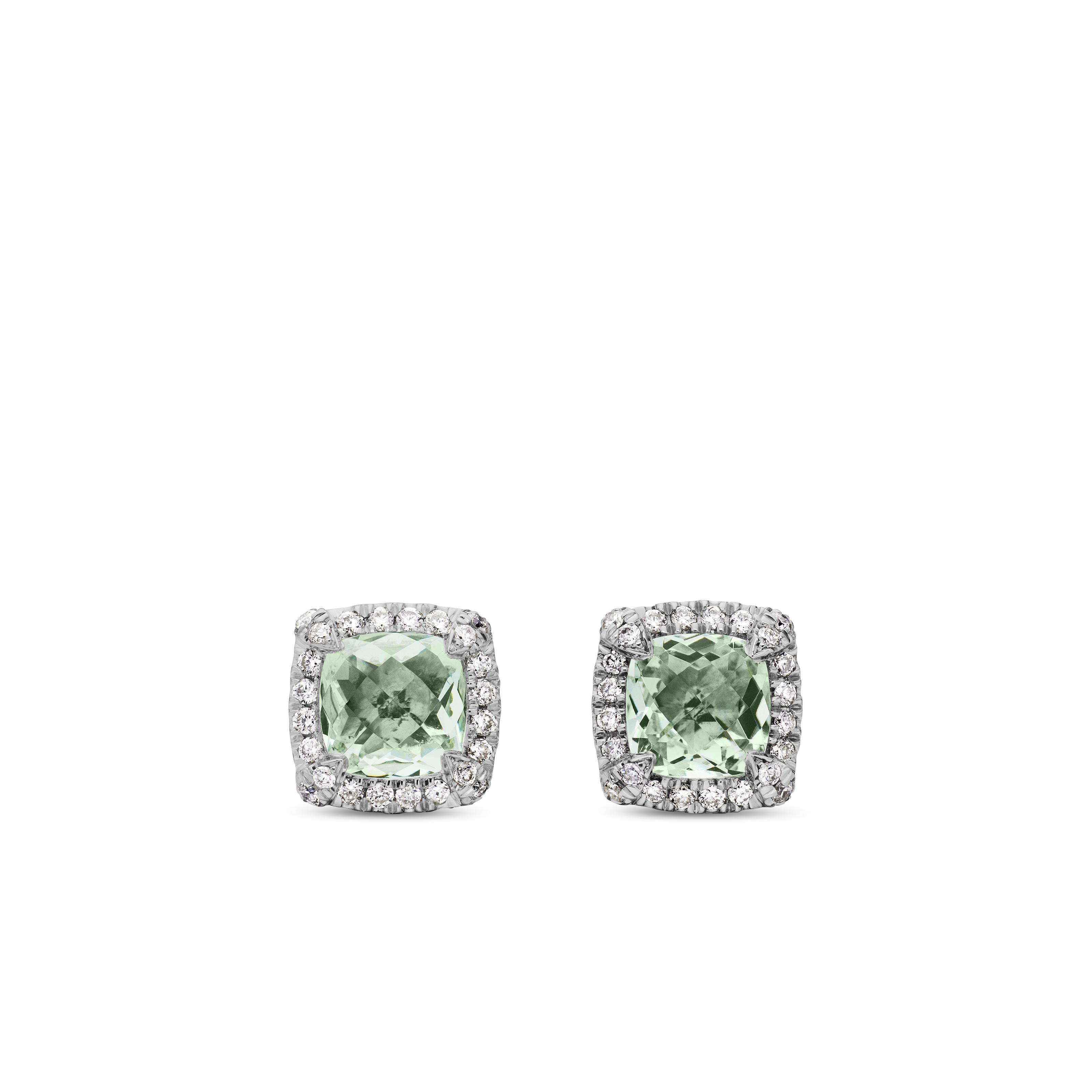 Petite Chatelaine® Pave Bezel Stud Earrings in Sterling Silver with Prasiolite and Diamonds