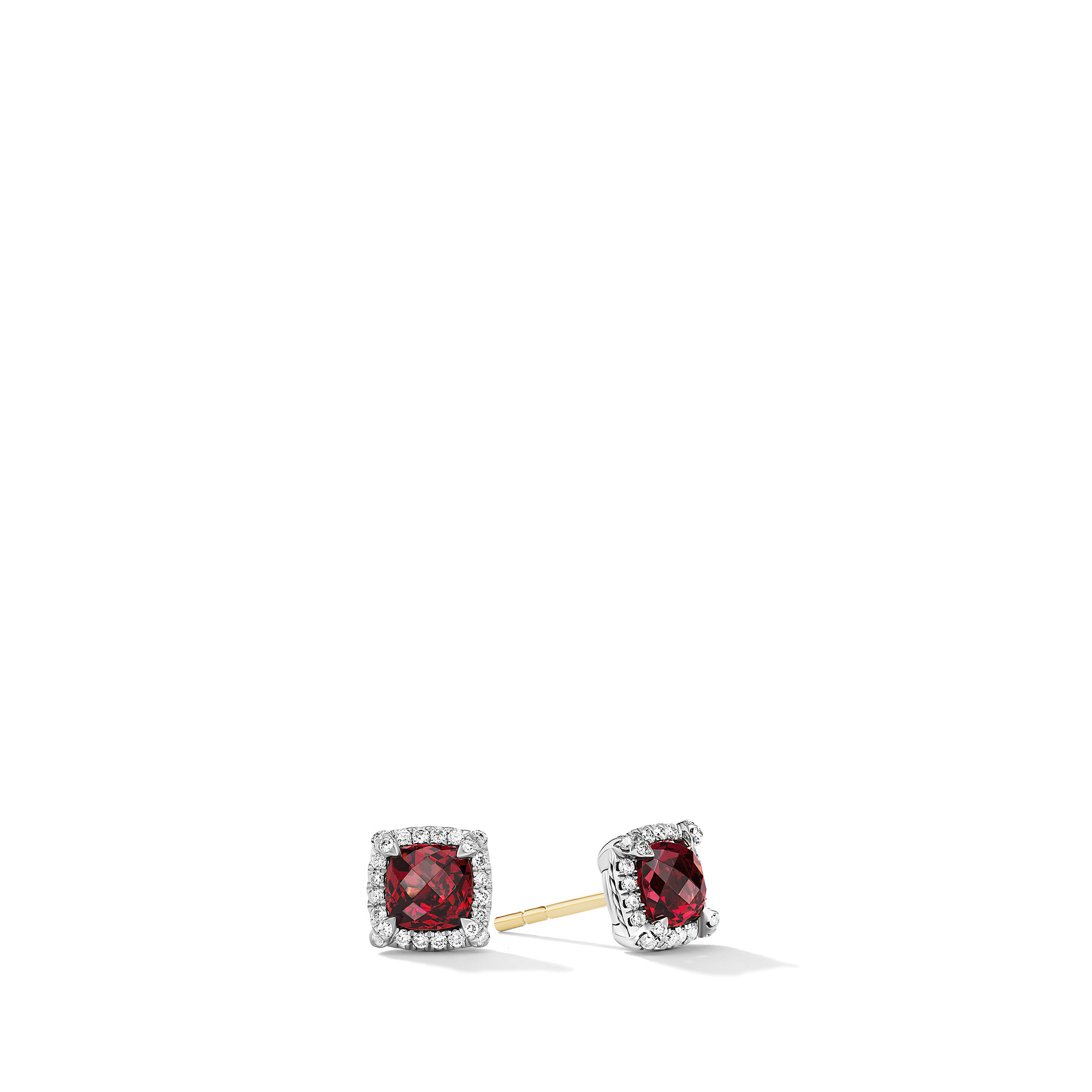 Petite Chatelaine® Pave Bezel Stud Earrings in Sterling Silver with Rhodolite Garnet and Diamonds
