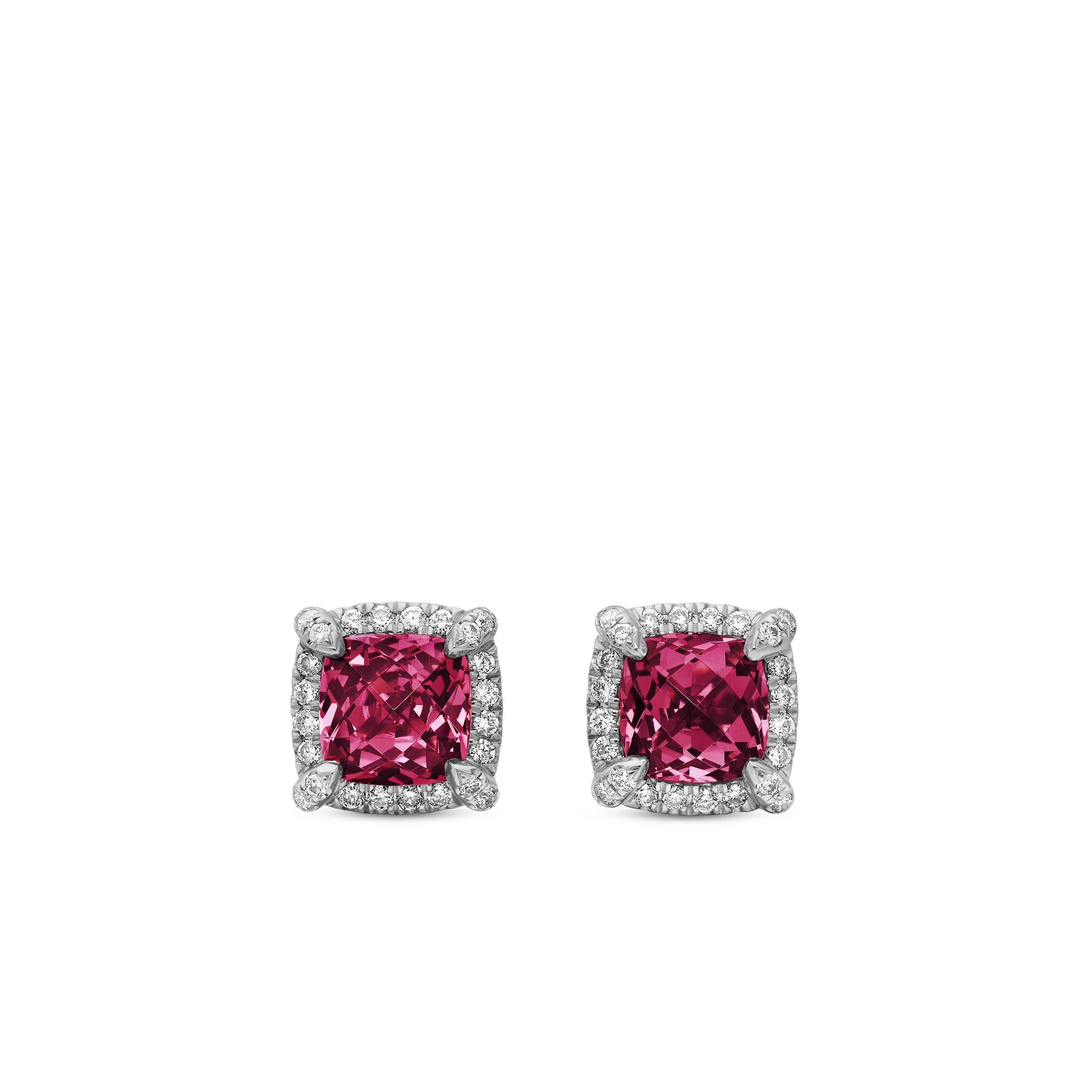 Petite Chatelaine® Pave Bezel Stud Earrings in Sterling Silver with Rhodolite Garnet and Diamonds