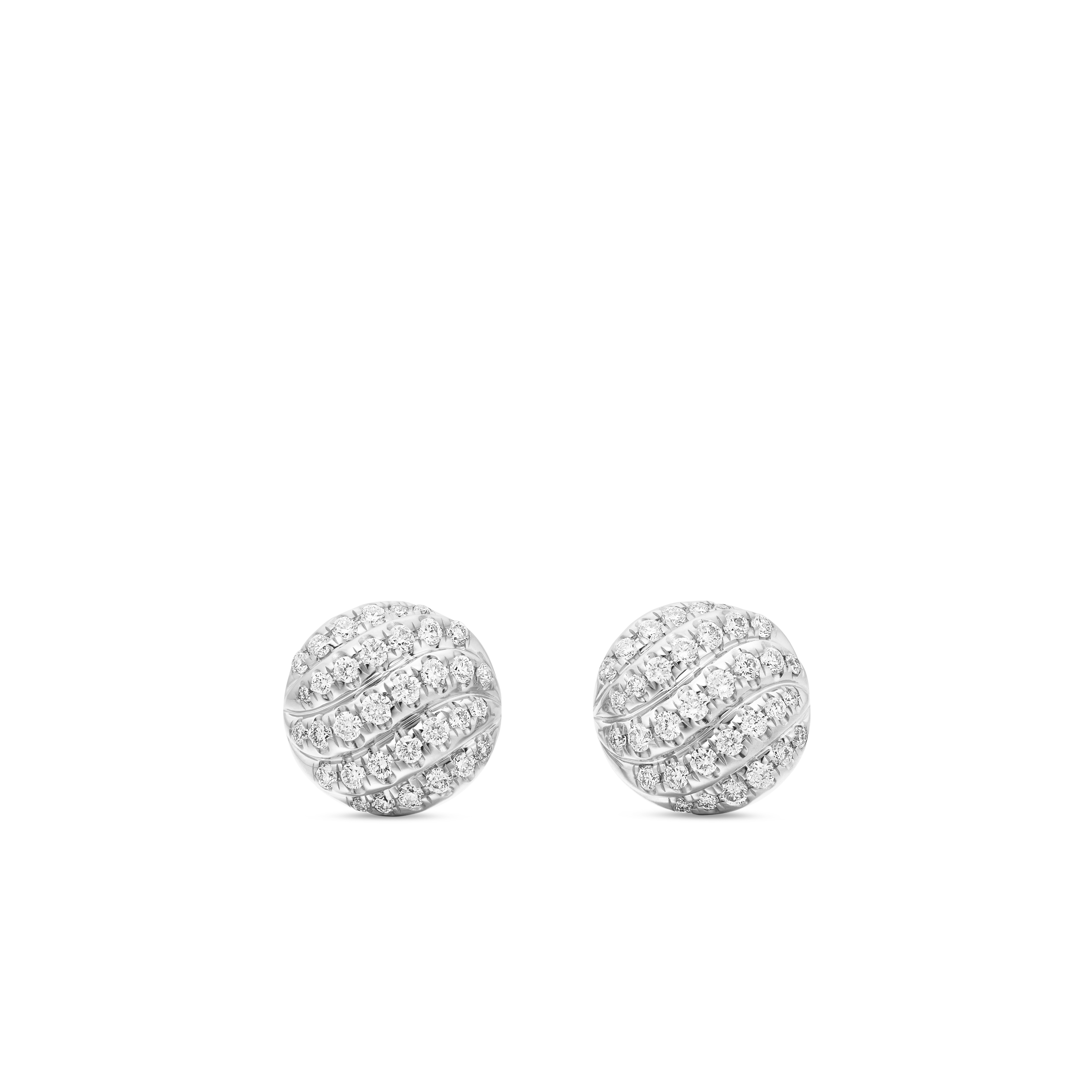 Sculpted Cable Stud Earrings in Sterling Silver with Diamonds, 8mm