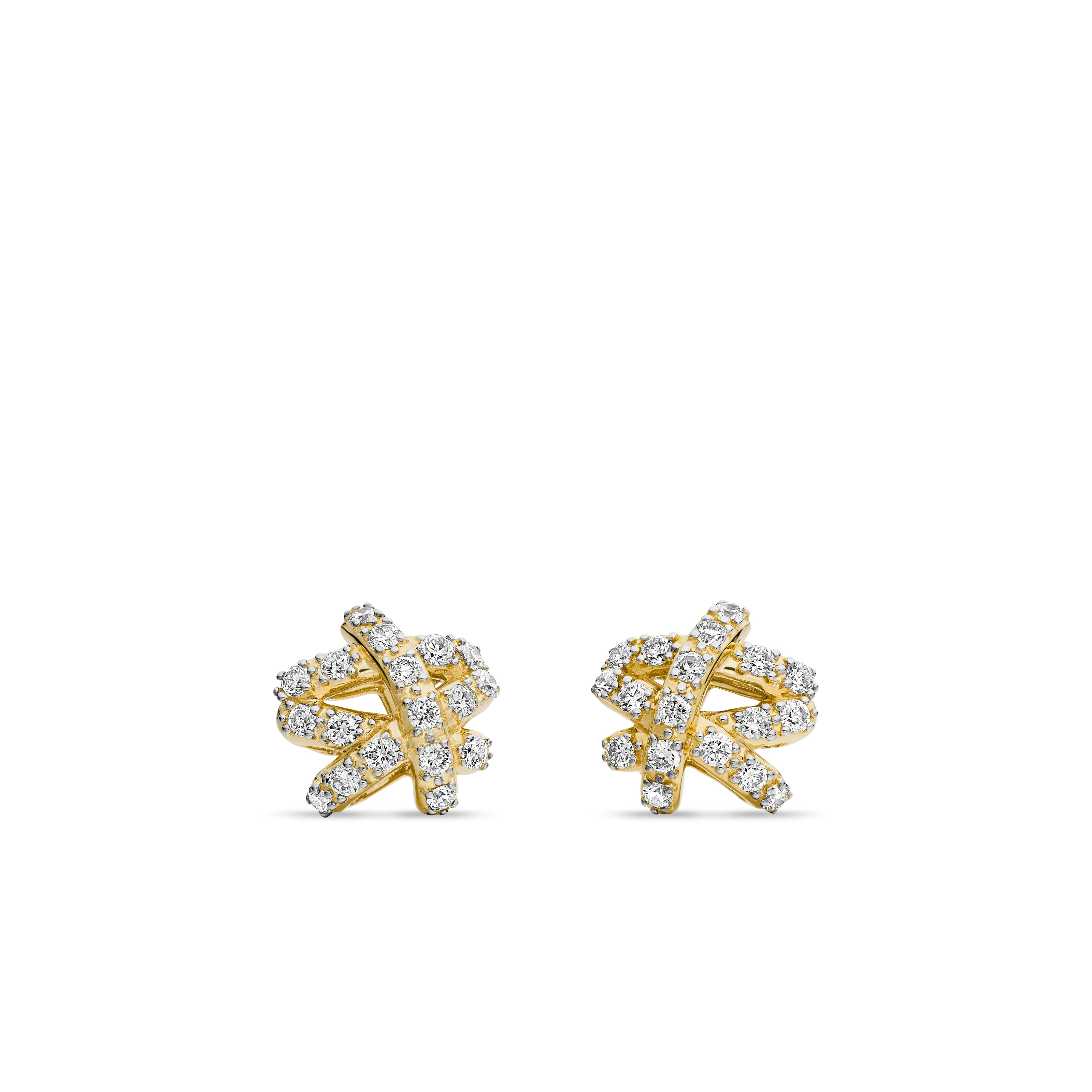 Pavé Crossover Stud Earrings in 18K Yellow Gold with Diamonds, 9mm
