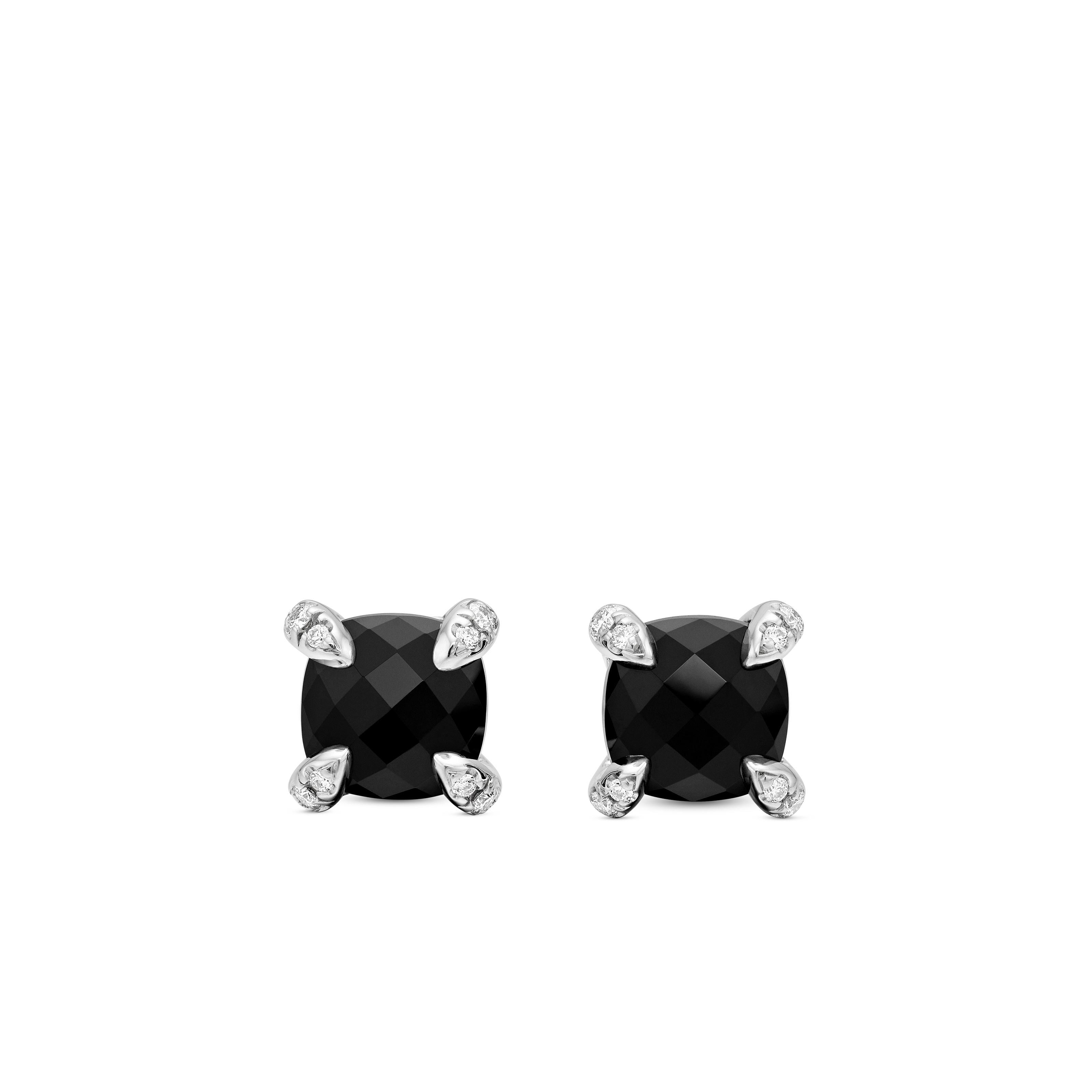 Petite Chatelaine® Stud Earrings in Sterling Silver with Black Onyx and Diamonds, 6mm