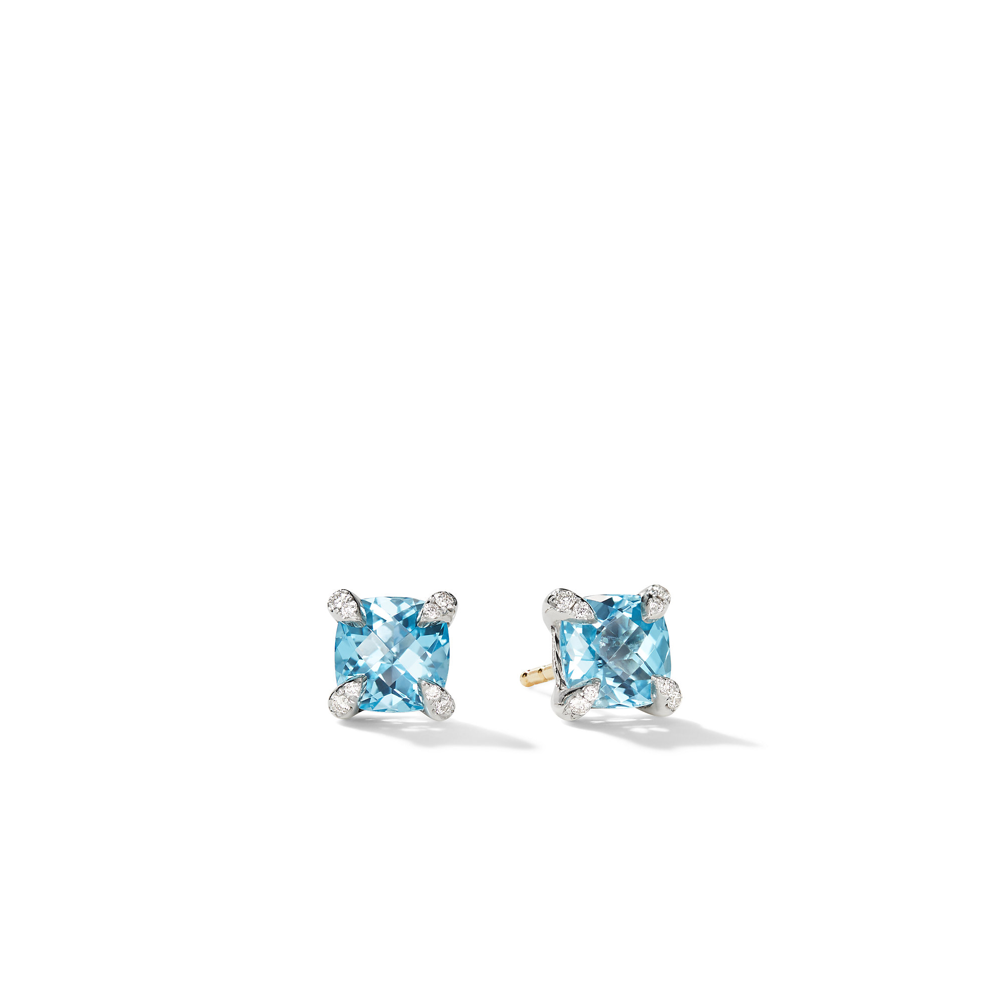 Petite Chatelaine® Stud Earrings in Sterling Silver with Blue Topaz and Pave Diamonds