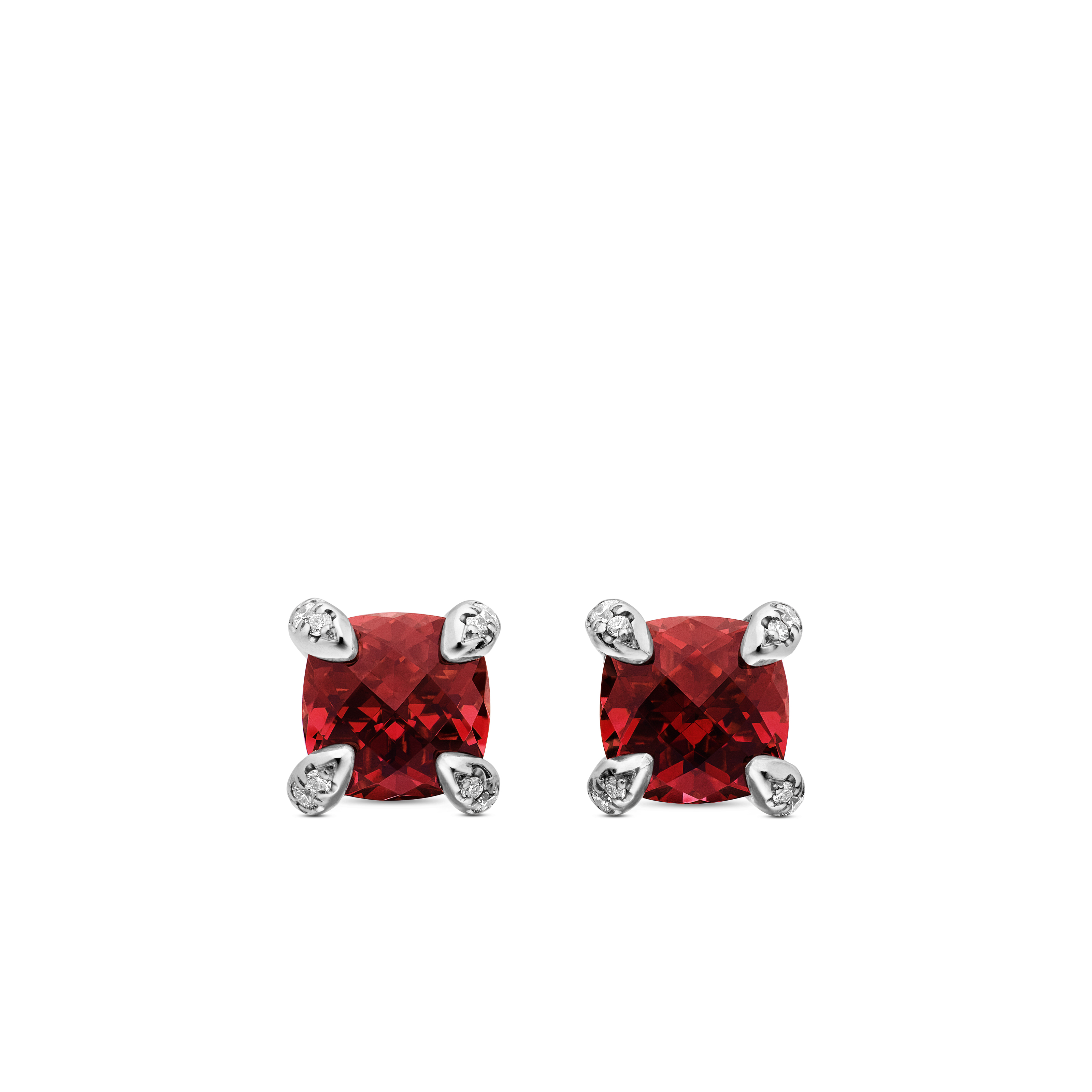 Petite Chatelaine® Stud Earrings in Sterling Silver with Rhodolite Garnet and Pave Diamonds