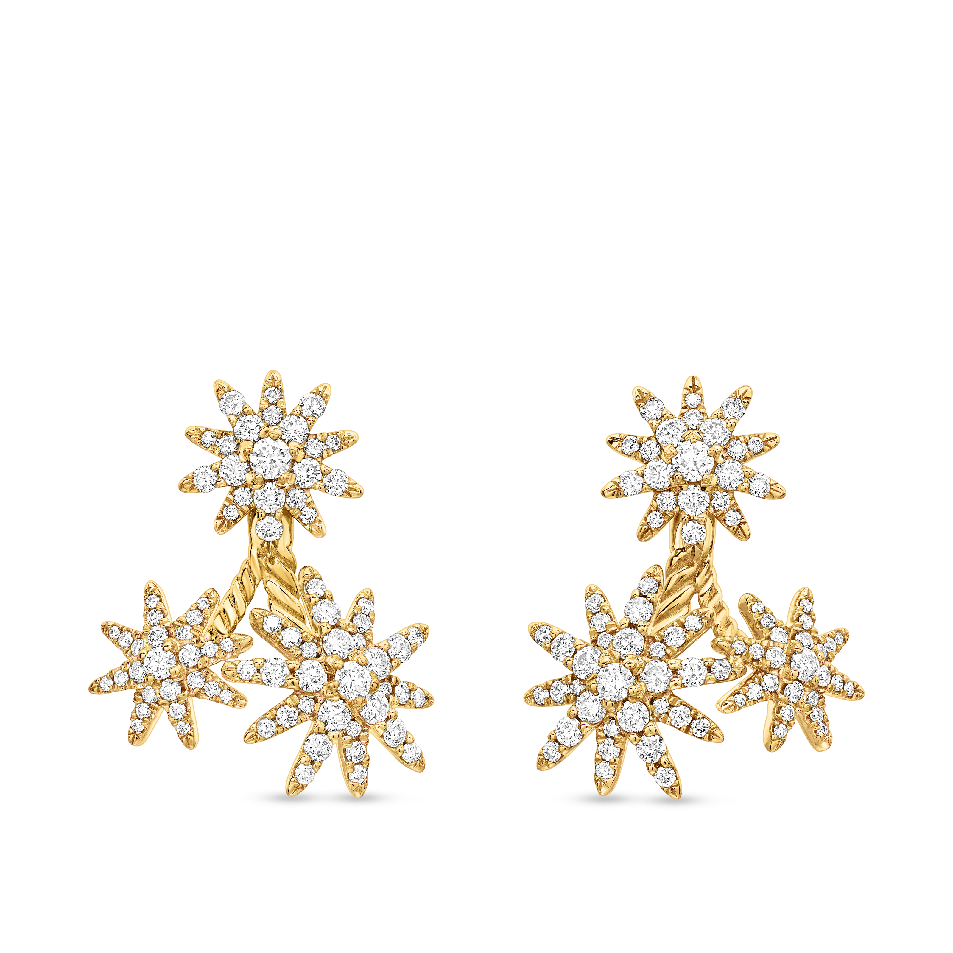 Starburst Cluster Drop Earrings in 18K Yellow Gold with Full Pave Diamonds