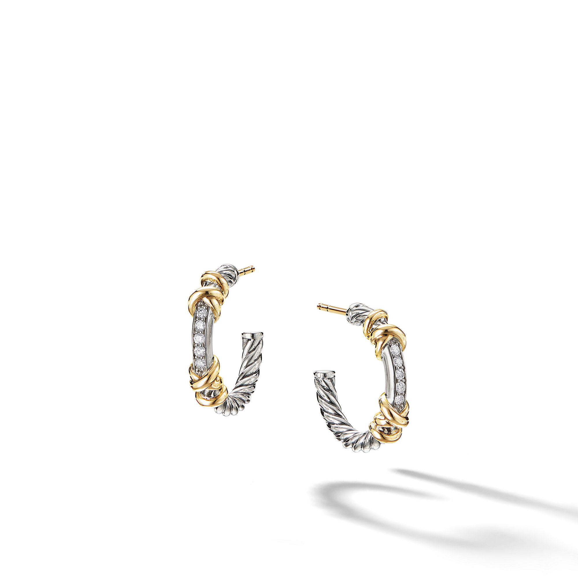 Petite Helena Wrap Hoop Earrings in Sterling Silver with 18K Yellow Gold and Pave Diamonds