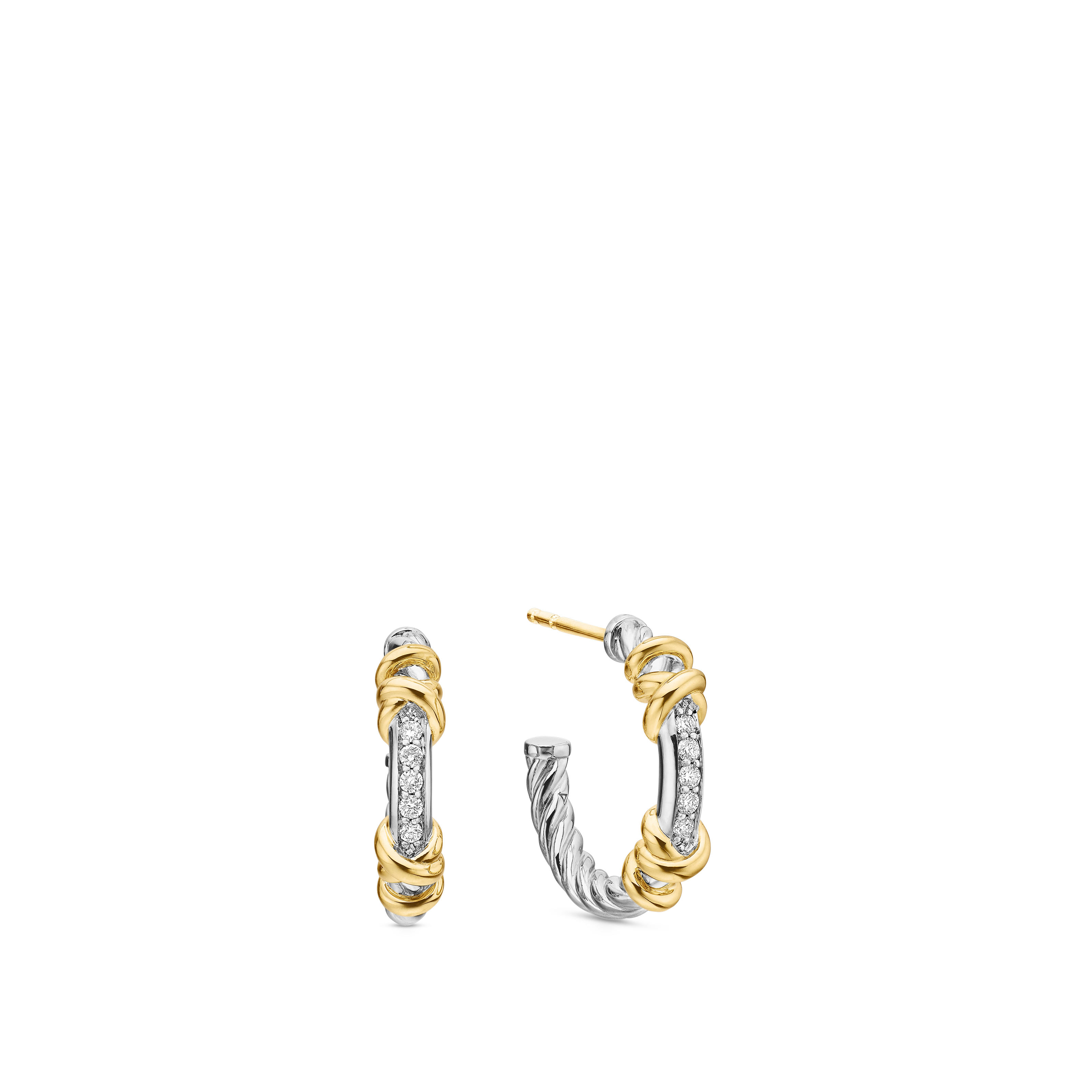 Petite Helena Wrap Hoop Earrings in Sterling Silver with 18K Yellow Gold and Pave Diamonds