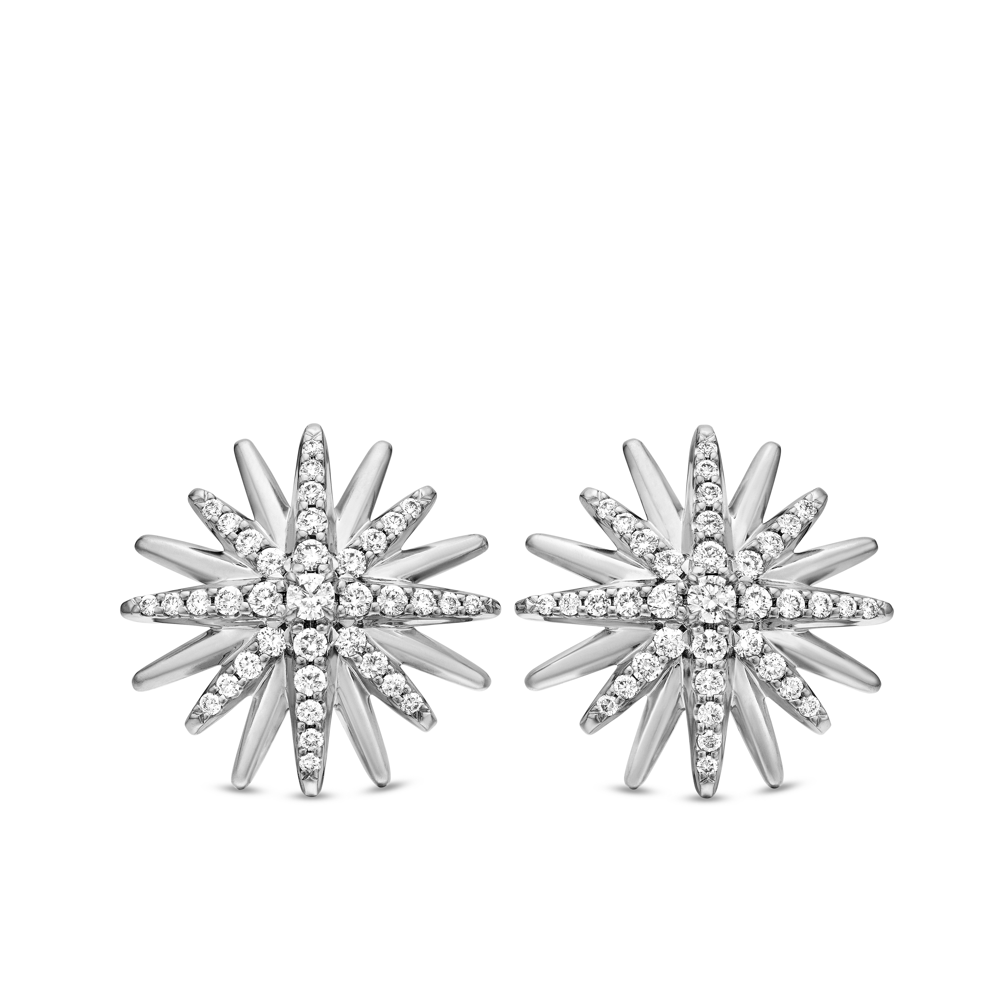 Starburst Stud Earrings in Sterling Silver with Diamonds, 19mm