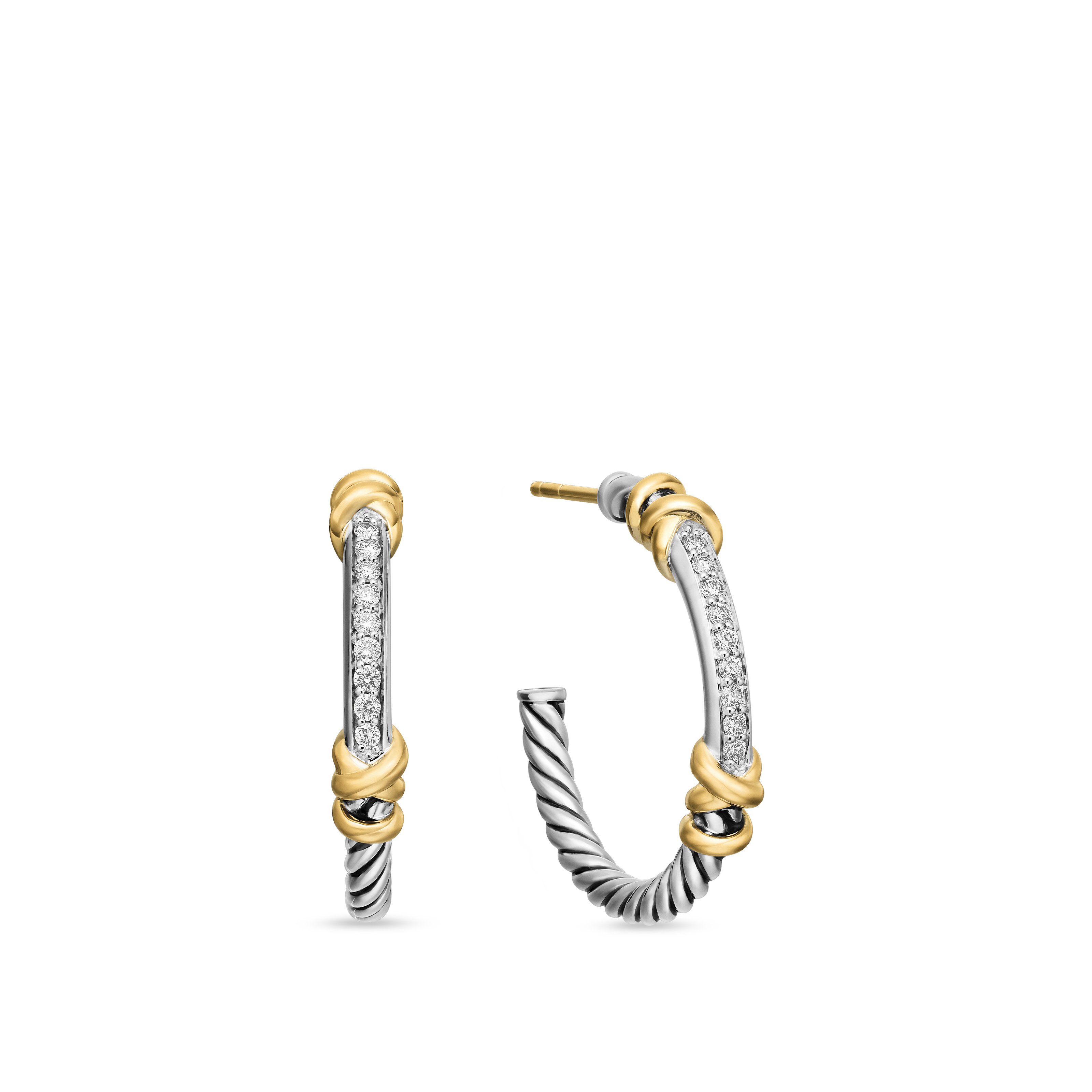 Petite Helena Wrap Hoop Earrings in Sterling Silver with 18K Yellow Gold and Diamonds, 1in