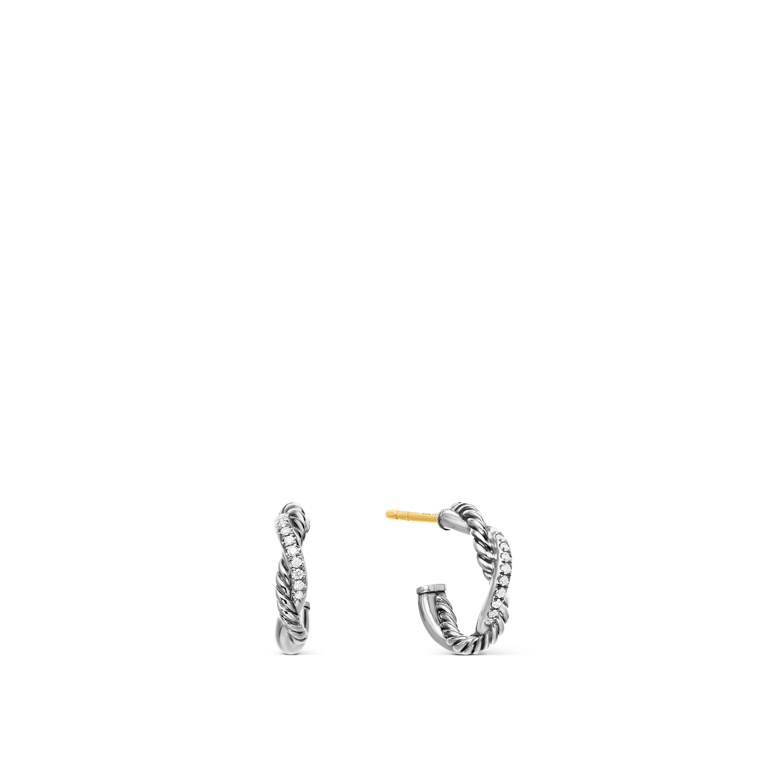 Petite Infinity Huggie Hoop Earrings in Sterling Silver with Pave Diamonds