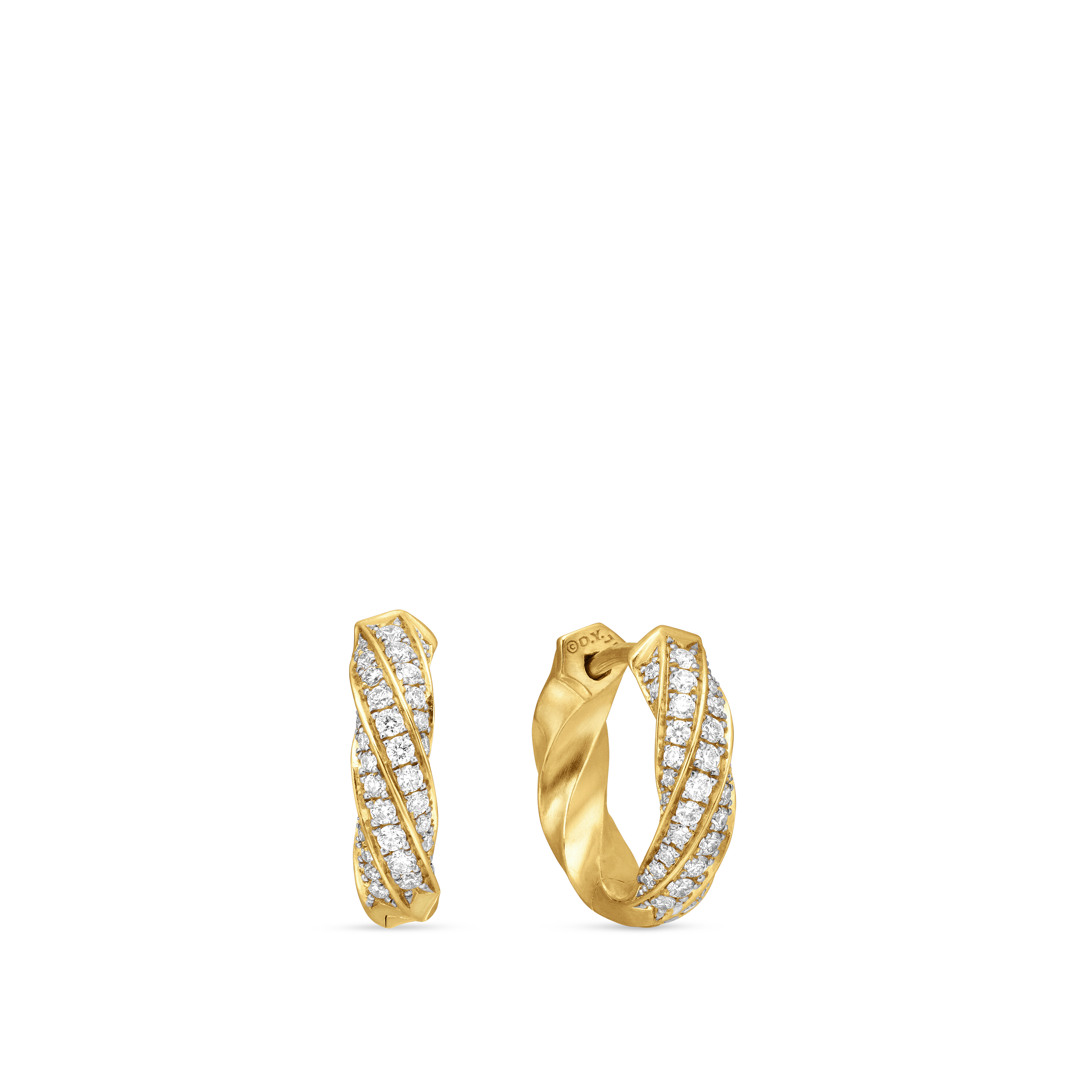 Cable Edge® Huggie Hoop Earrings in 18K Yellow Gold with Diamonds, 13mm